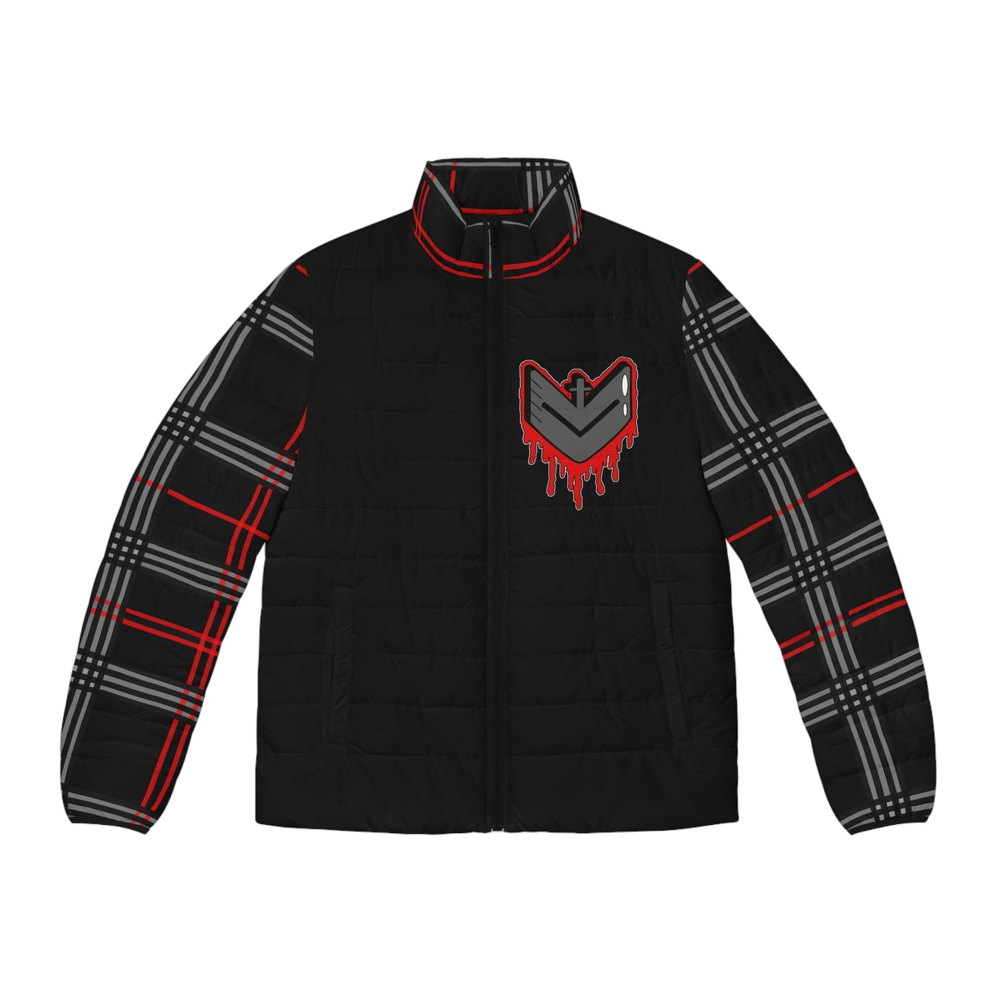 Men's Puffer Jacket - Nothing but the blood of Jesus, Cross Dripping Christianity Design