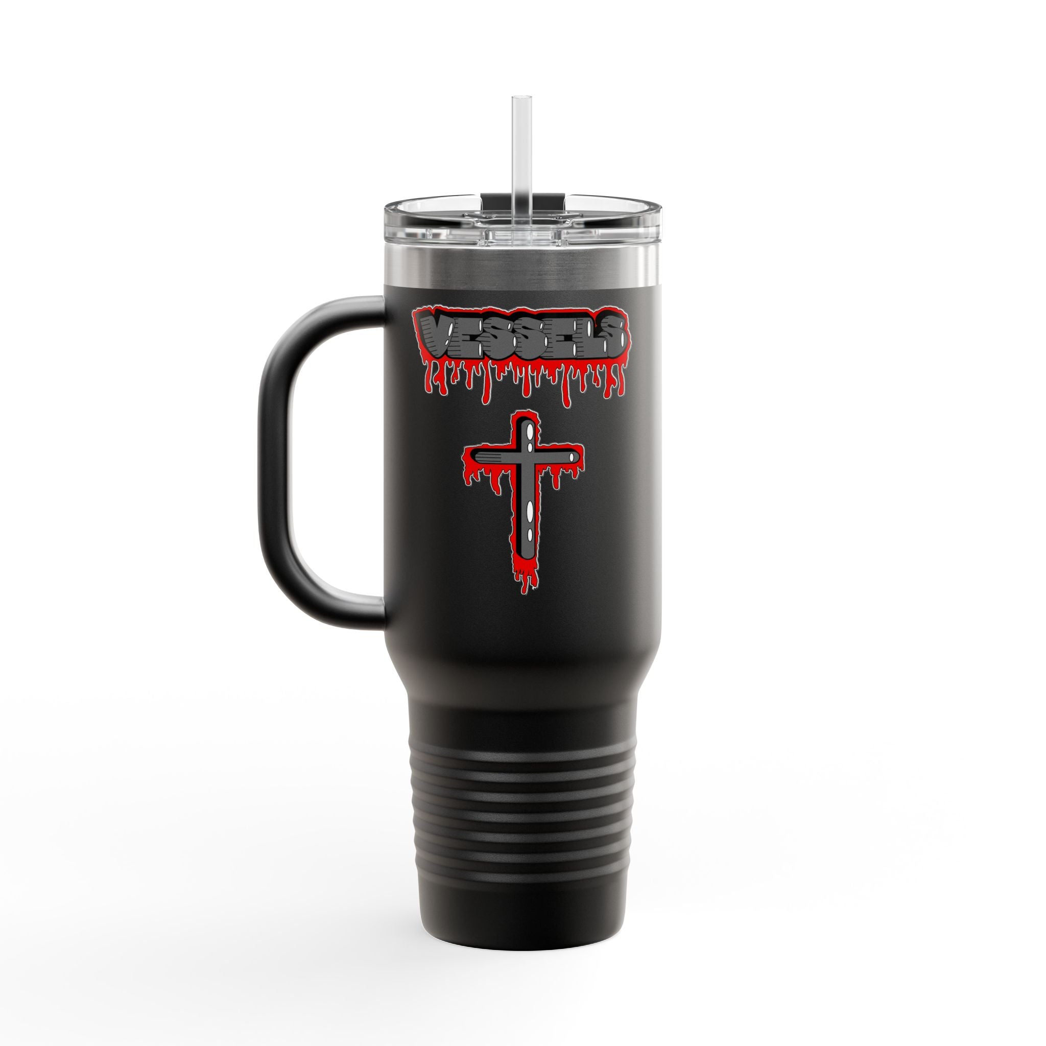 Vessels Graffiti Insulated Travel Mug, 40oz - Cross, Jesus Died for Us, Religious Gift, Large Stainless Steel Tumbler, Christian Witness,