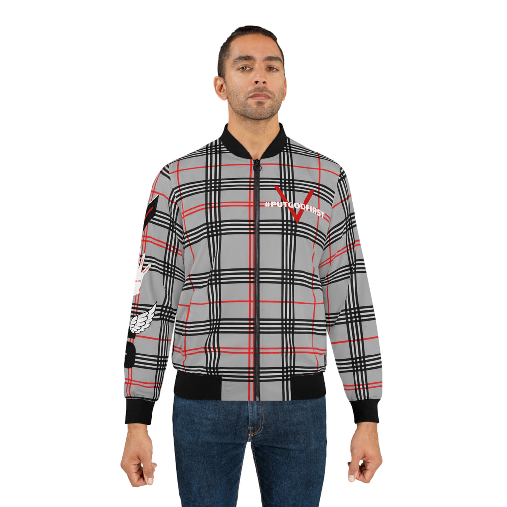 Vessels #PUTGODFIRST Plaid Bomber Jacket