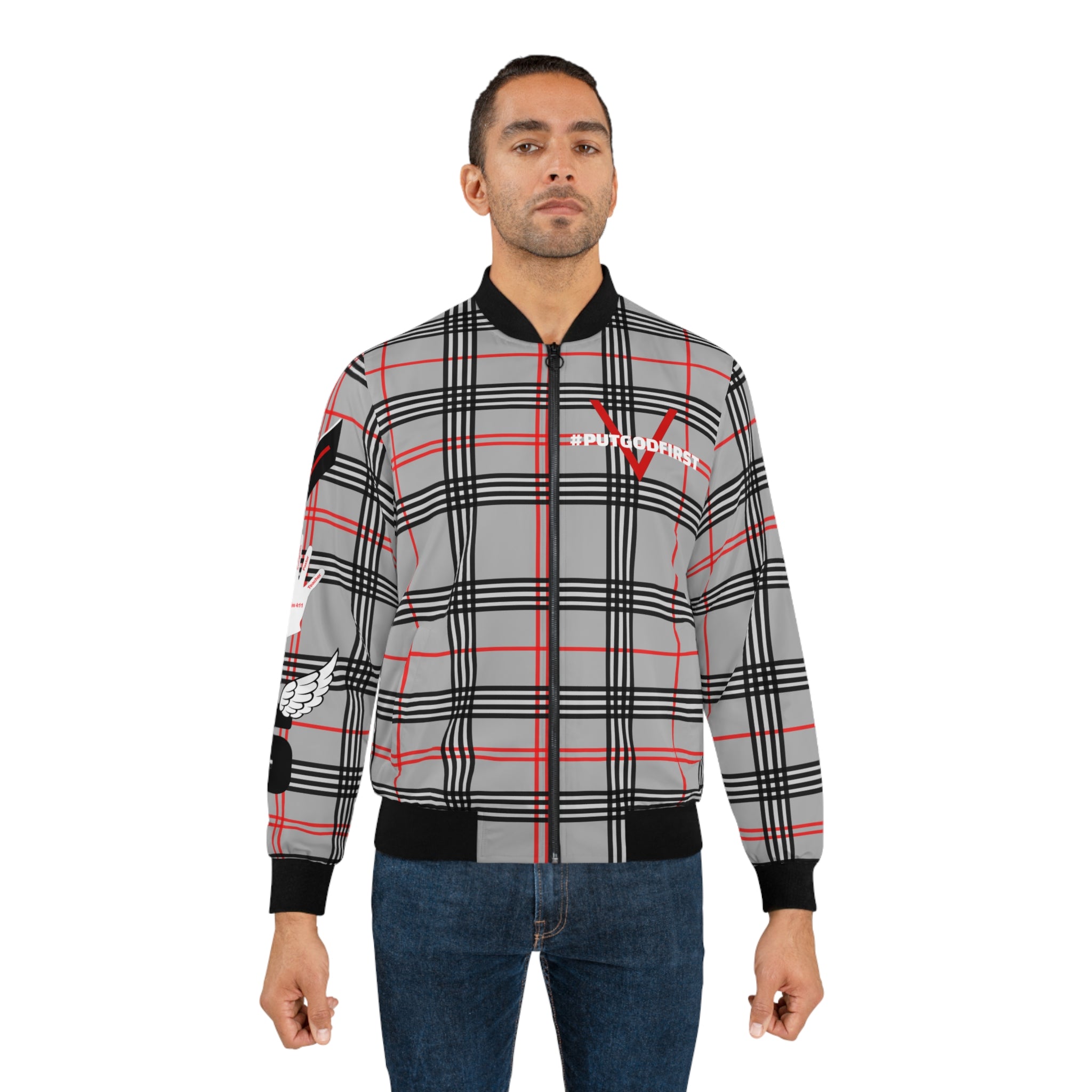 Vessels #PUTGODFIRST Plaid Bomber Jacket