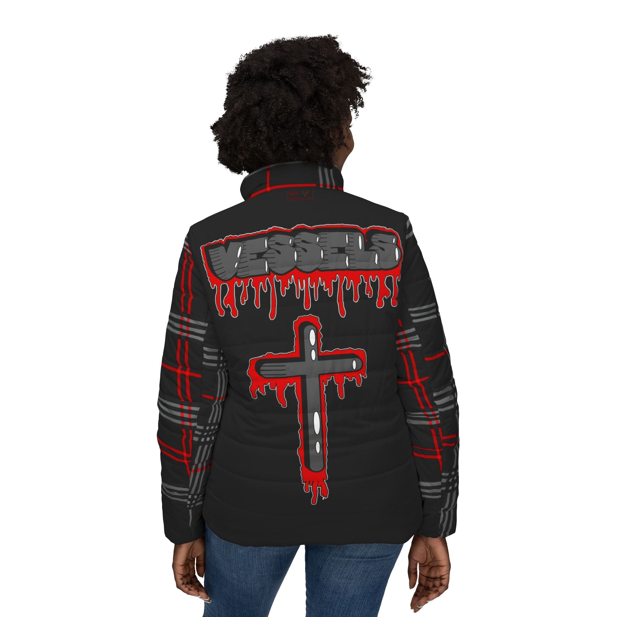 Women's Puffer Jacket - Nothing but the blood of Jesus, Cross Dripping Christianity Design