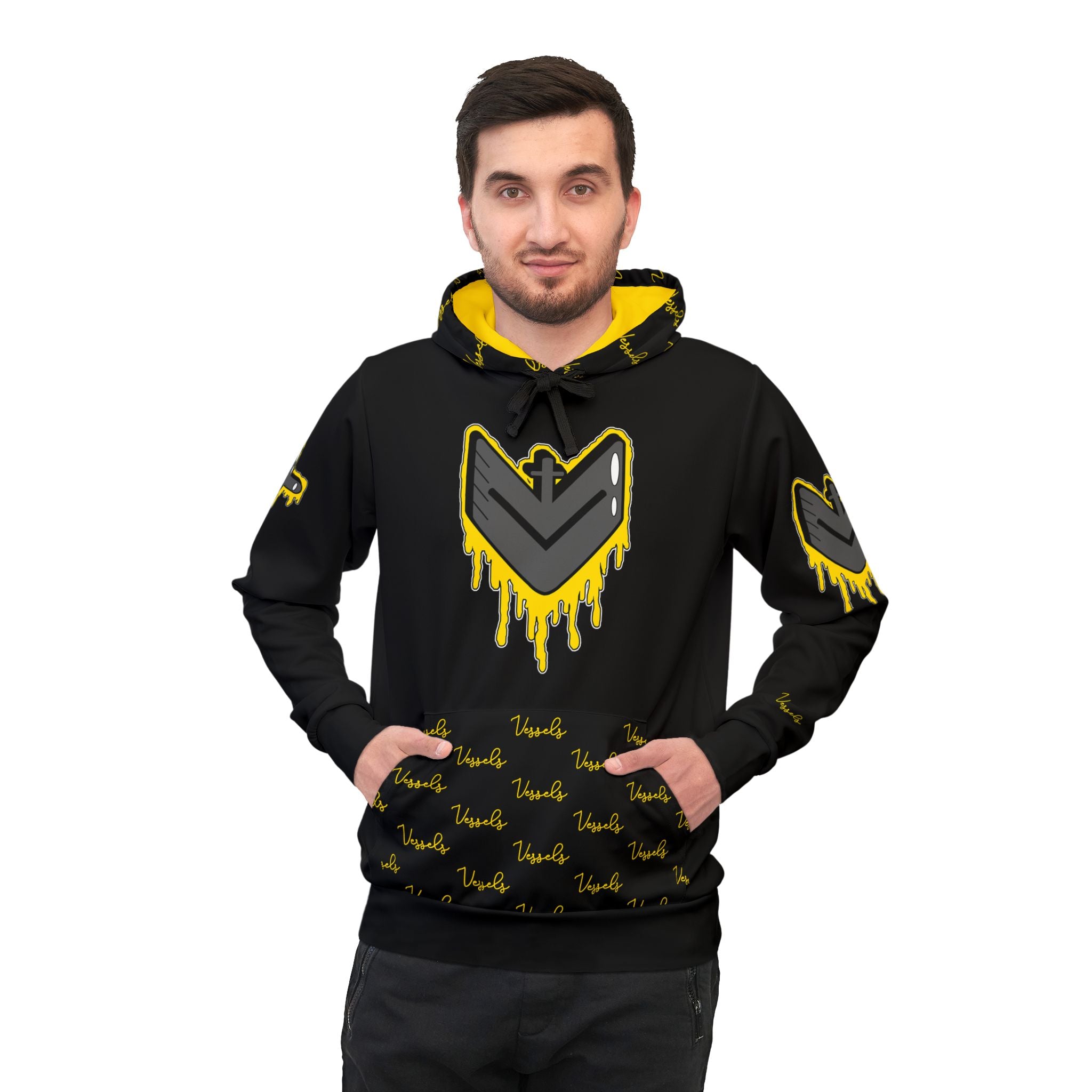 Yellow Drippy Athletic Hoodie - Edgy Design for Streetwear Lovers