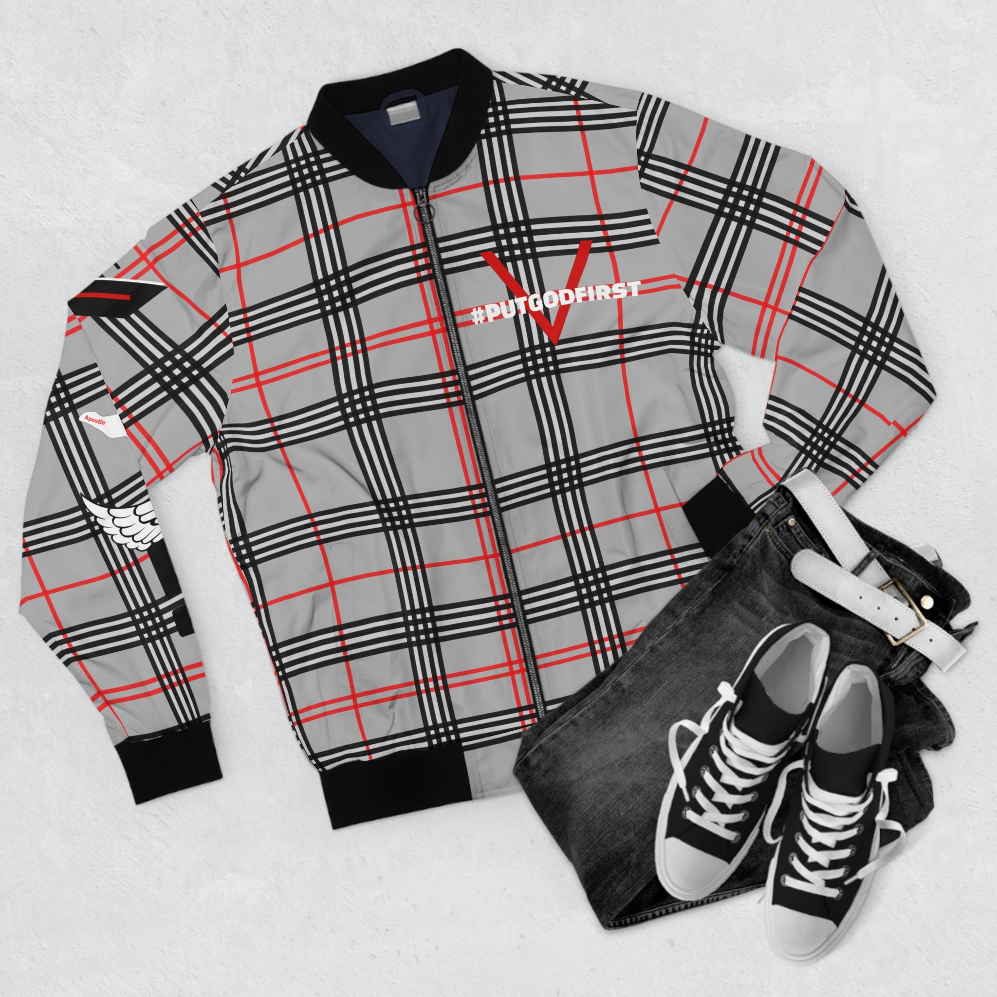 Vessels #PUTGODFIRST Plaid Bomber Jacket
