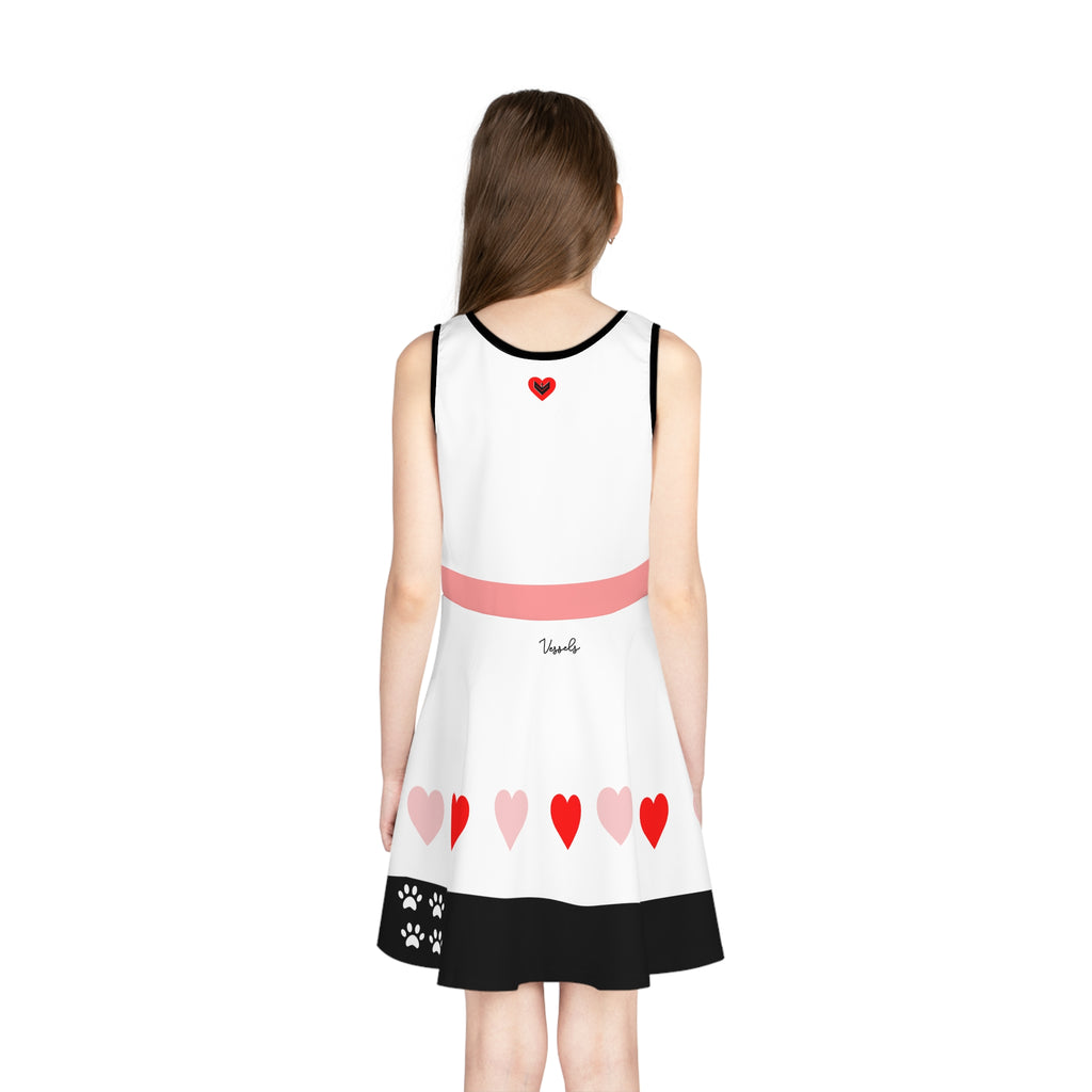 Cute Cat and Hearts Girls' Sleeveless Sundress | Adorable Summer Dress for Kids