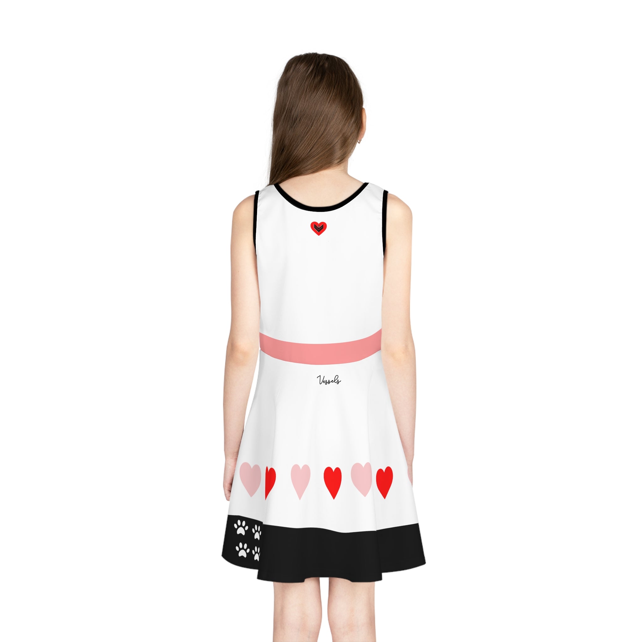 Cute Cat and Hearts Girls' Sleeveless Sundress | Adorable Summer Dress for Kids