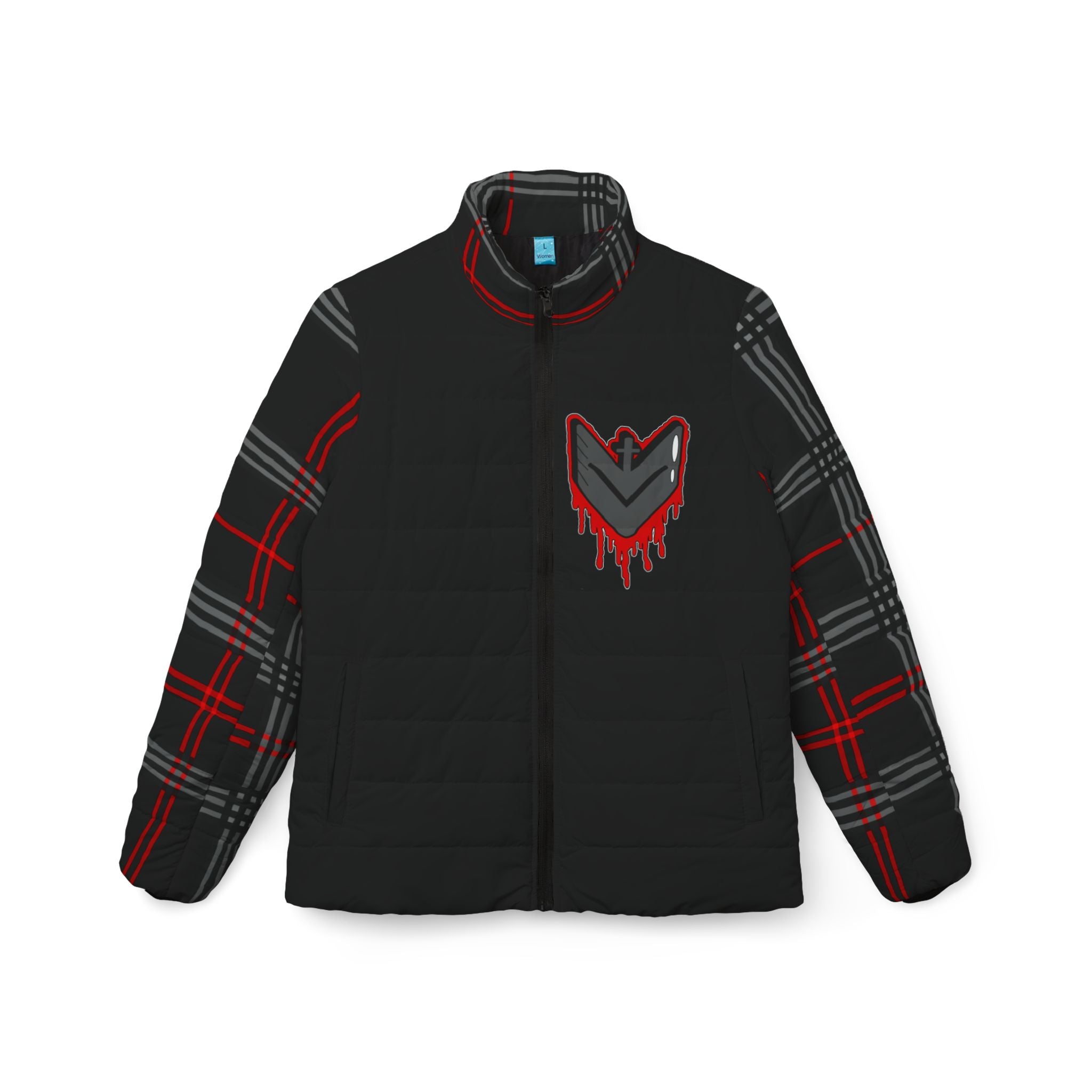 Women's Puffer Jacket - Nothing but the blood of Jesus, Cross Dripping Christianity Design