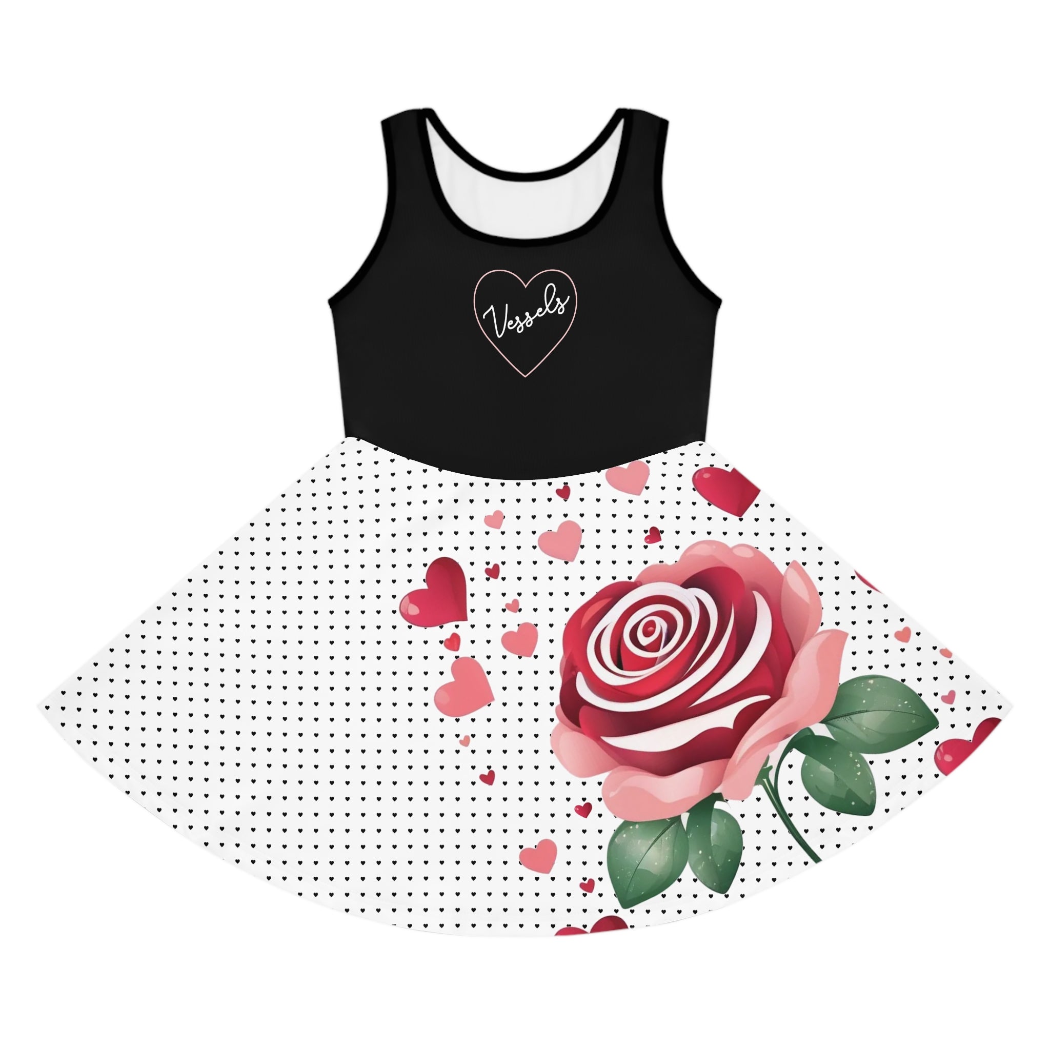 Girls' Rose and Heart Print Sundress — Pink & Black