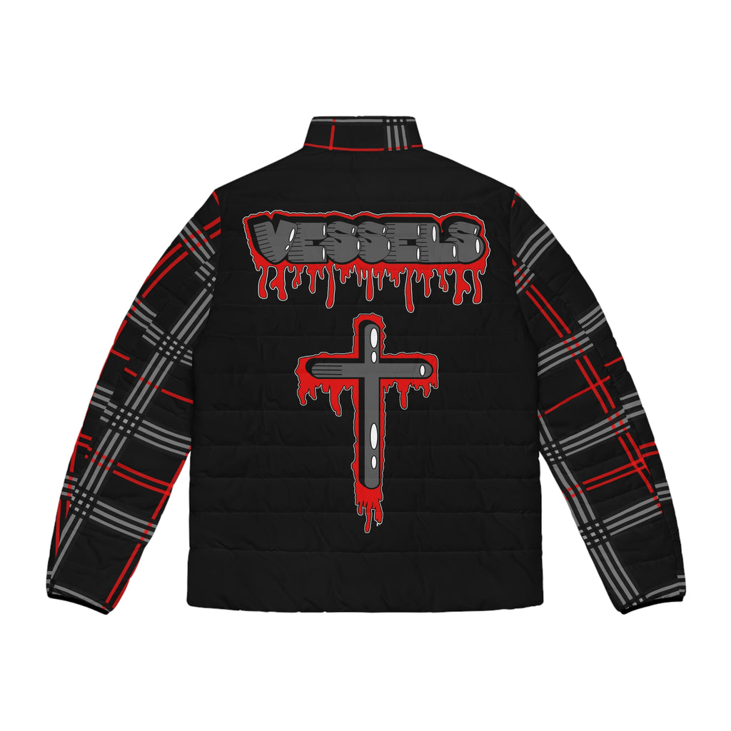 Men's Puffer Jacket - Nothing but the blood of Jesus, Cross Dripping Christianity Design