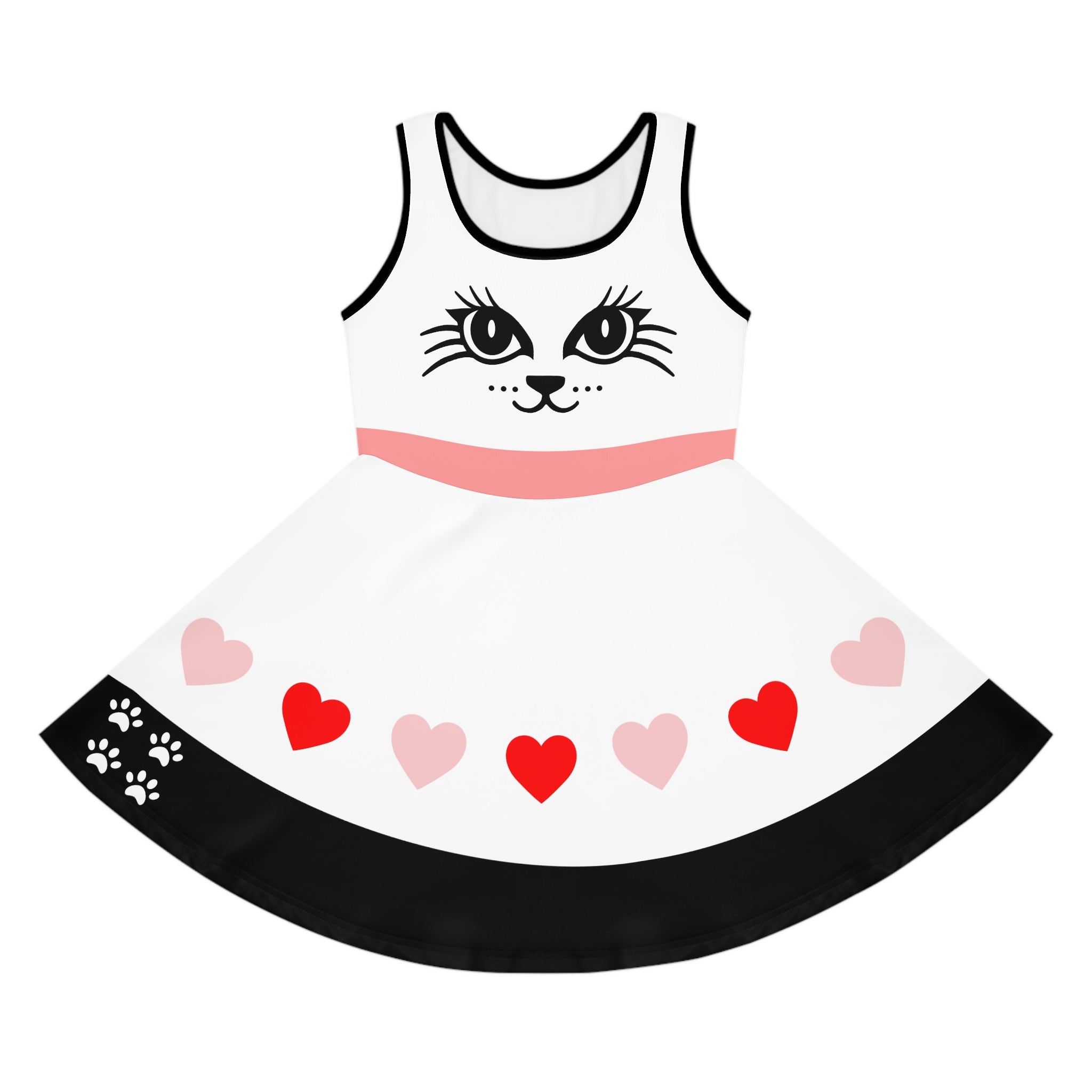 Cute Cat and Hearts Girls' Sleeveless Sundress | Adorable Summer Dress for Kids