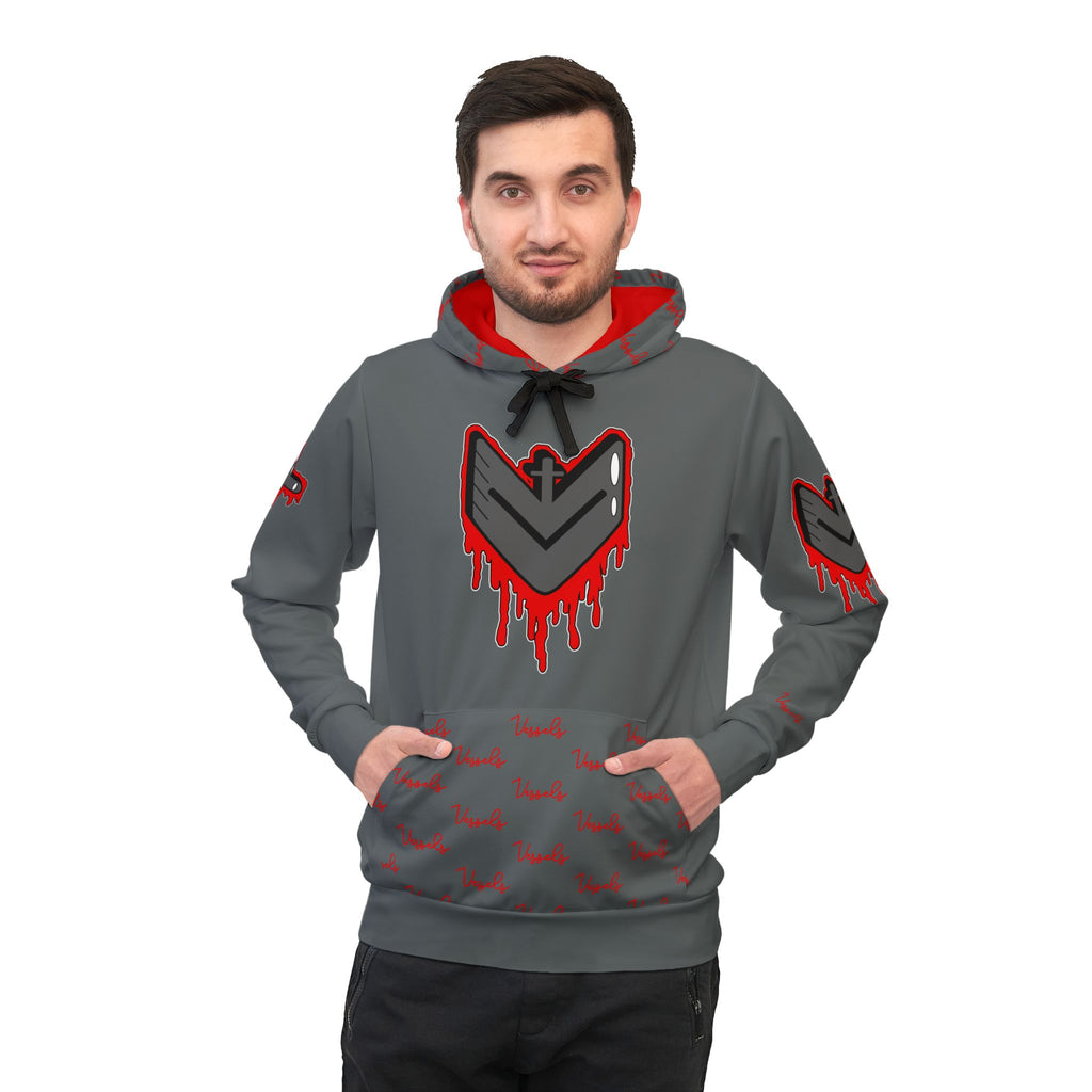 Greyed Out Red Drippy Athletic Hoodie - Edgy Design for Streetwear Lovers