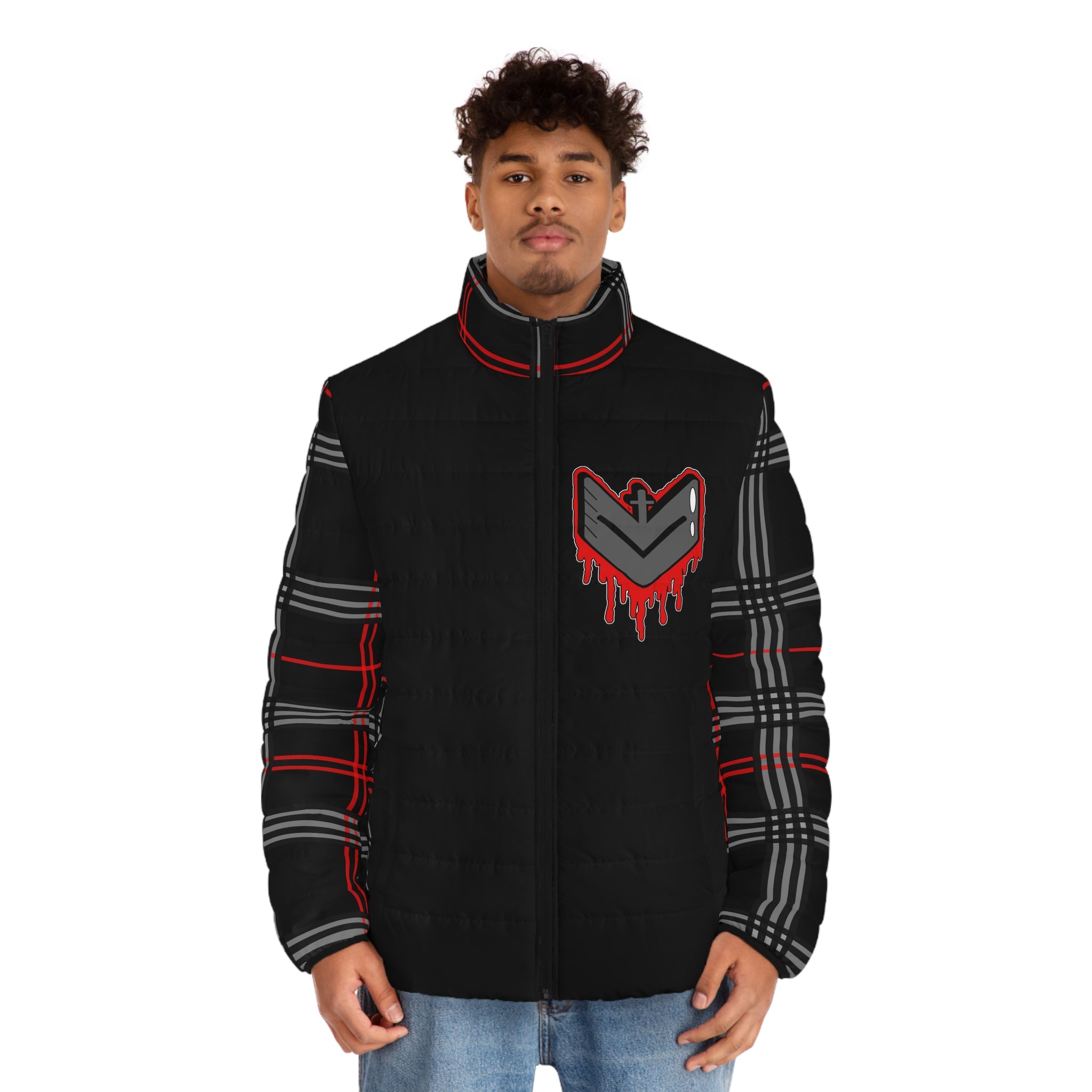 Men's Puffer Jacket - Nothing but the blood of Jesus, Cross Dripping Christianity Design