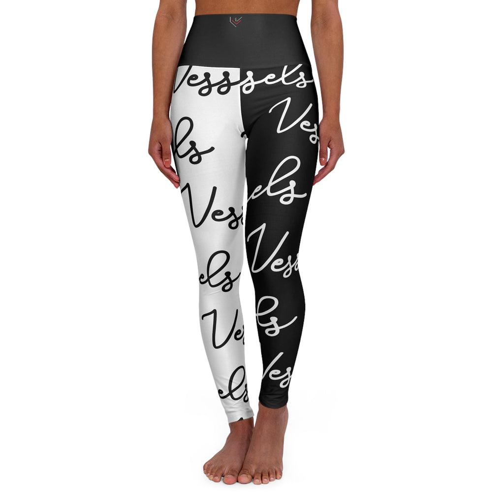 Black and White Yoga Leggings with Red Heart, High Waisted Workout Pants, Gym Tights, Athletic Leggings, Fitness Bottoms