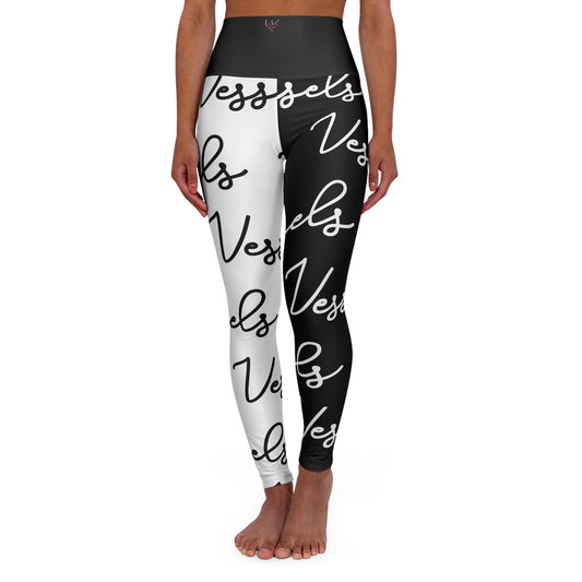 Black and White Yoga Leggings with Red Heart, High Waisted Workout Pants, Gym Tights, Athletic Leggings, Fitness Bottoms