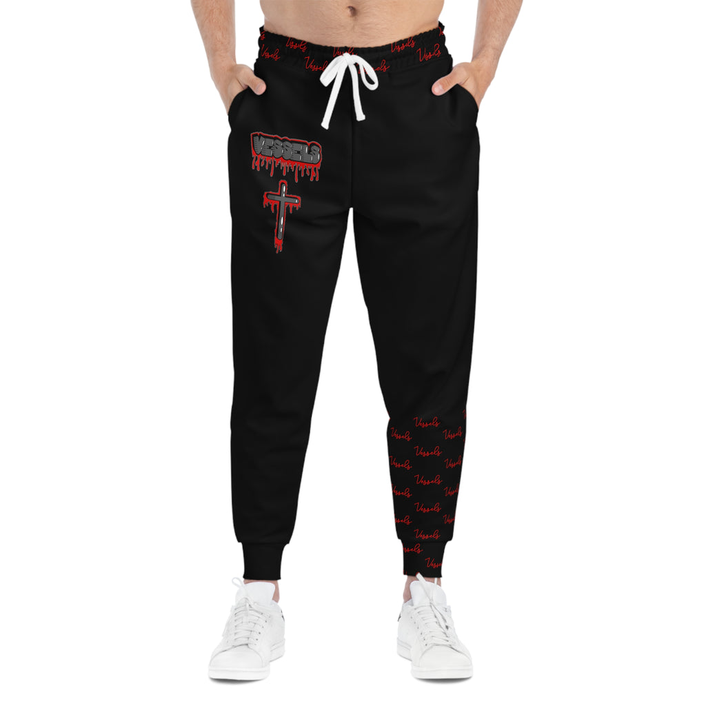 Red Drippy Athletic Joggers for Streetwear Enthusiasts