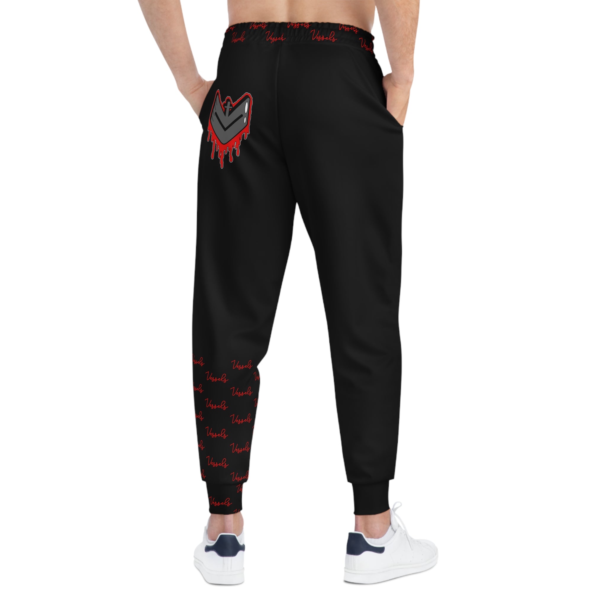 Red Drippy Athletic Joggers for Streetwear Enthusiasts