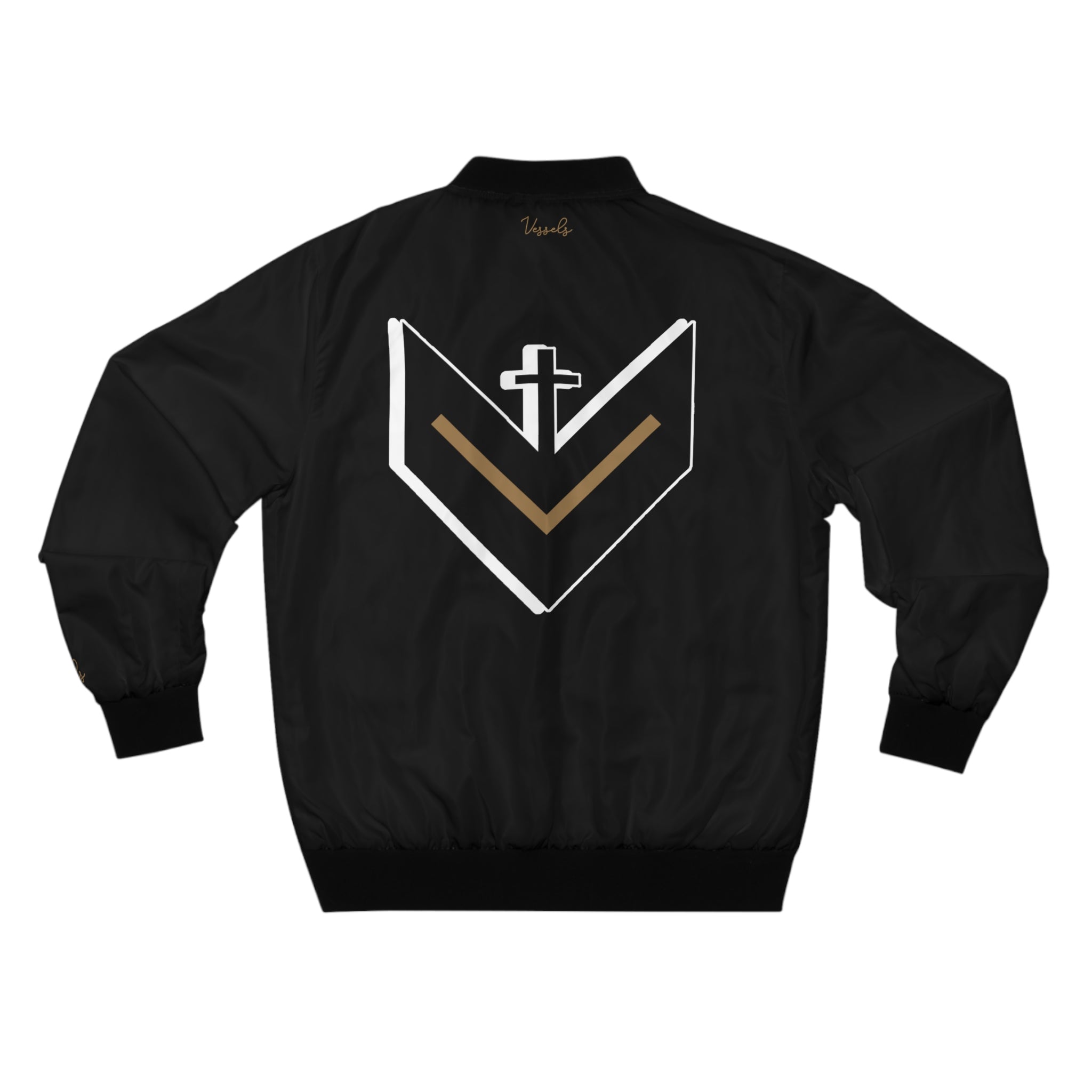 Vessels Luxe Black and Tan Bomber Jacket: God First, Prayer Warrior Fashion
