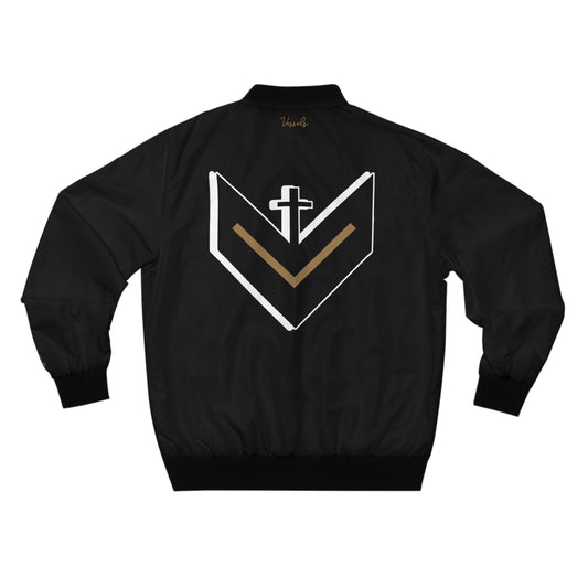 Vessels Luxe Black and Tan Bomber Jacket: God First, Prayer Warrior Fashion