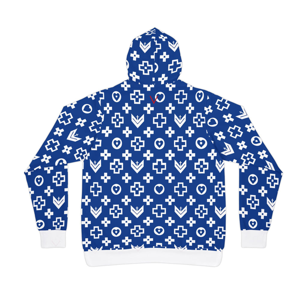 Stylish Athletic Hoodie with Trendy Cross and Logo Pattern - Royal Blue