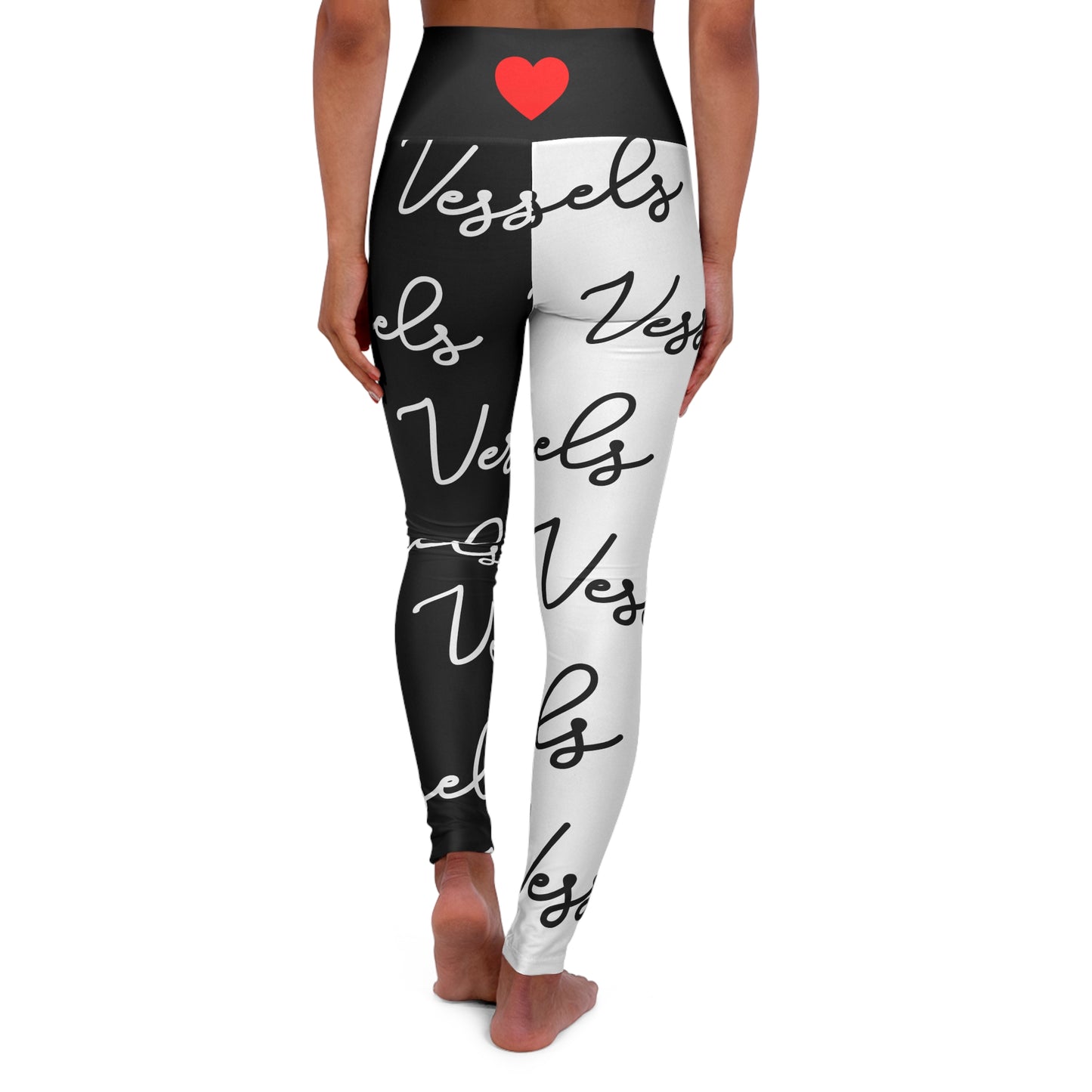 Black and White Yoga Leggings with Red Heart, High Waisted Workout Pants, Gym Tights, Athletic Leggings, Fitness Bottoms