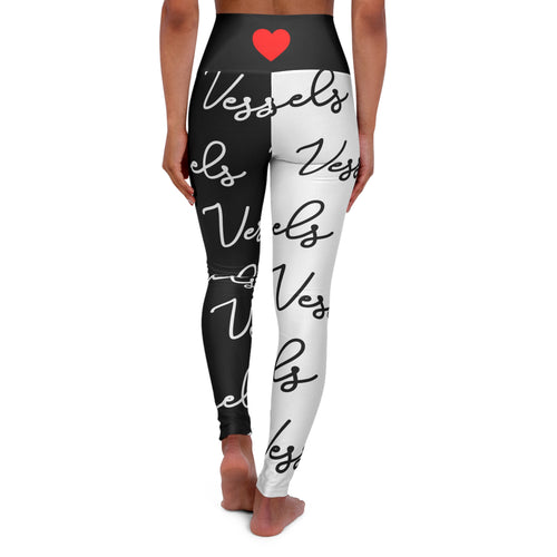 Black and White Yoga Leggings with Red Heart, High Waisted Workout Pants, Gym Tights, Athletic Leggings, Fitness Bottoms
