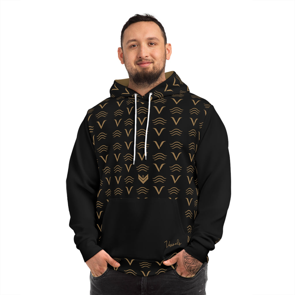 Vessels Luxe Black and Tan Hoodie: God First, Prayer Warrior Fashion