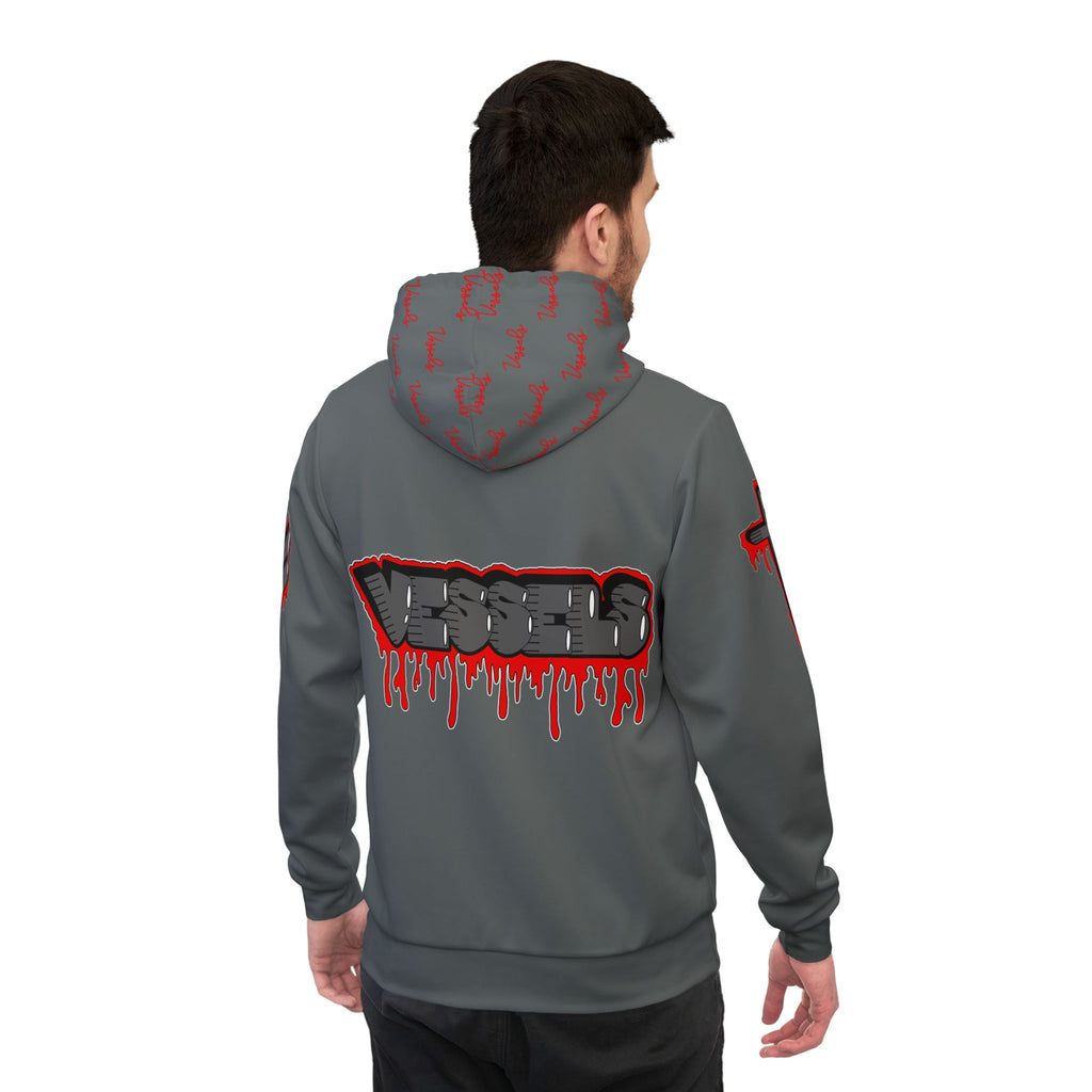 Greyed Out Red Drippy Athletic Hoodie - Edgy Design for Streetwear Lovers