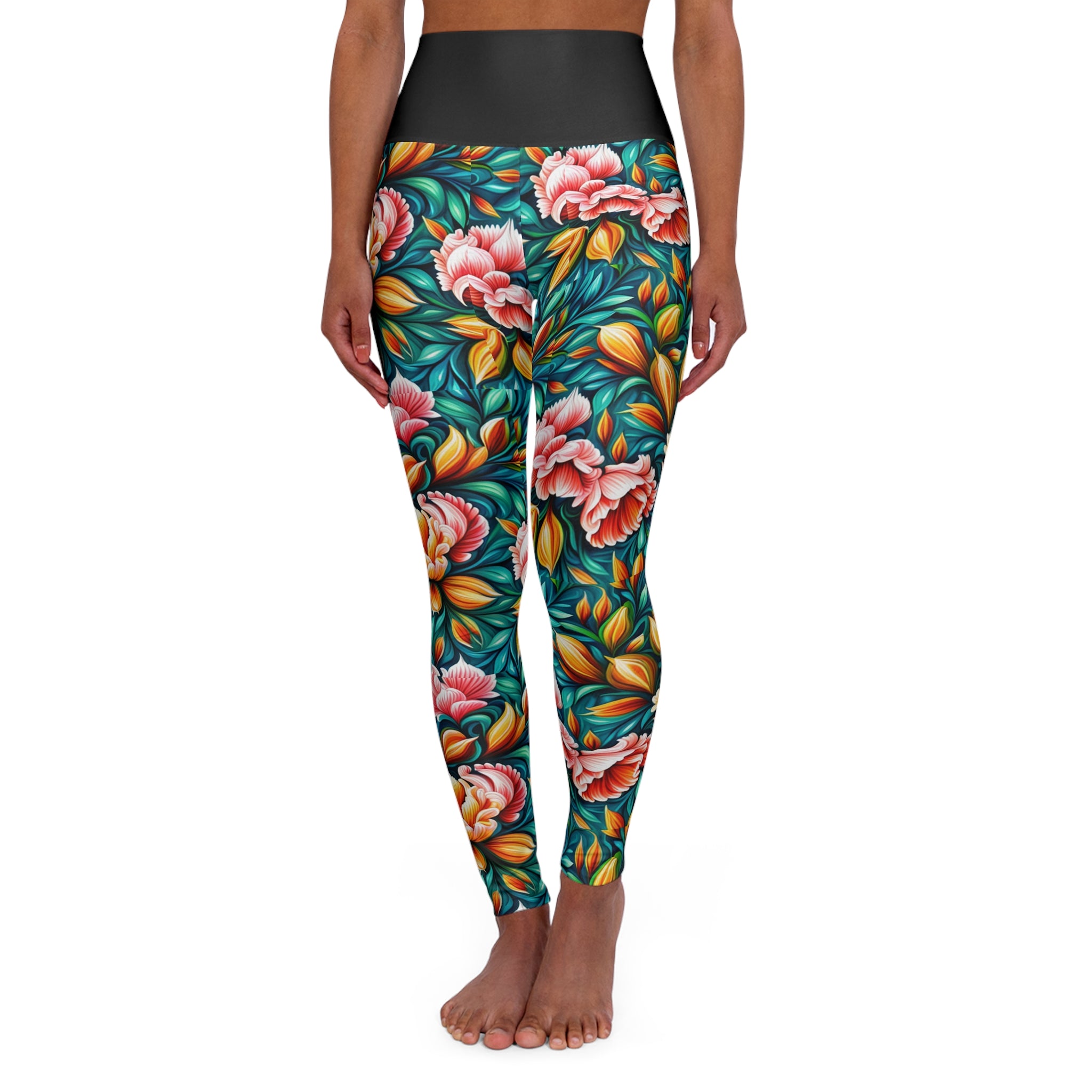 Women's Flower High Waisted Yoga Leggings