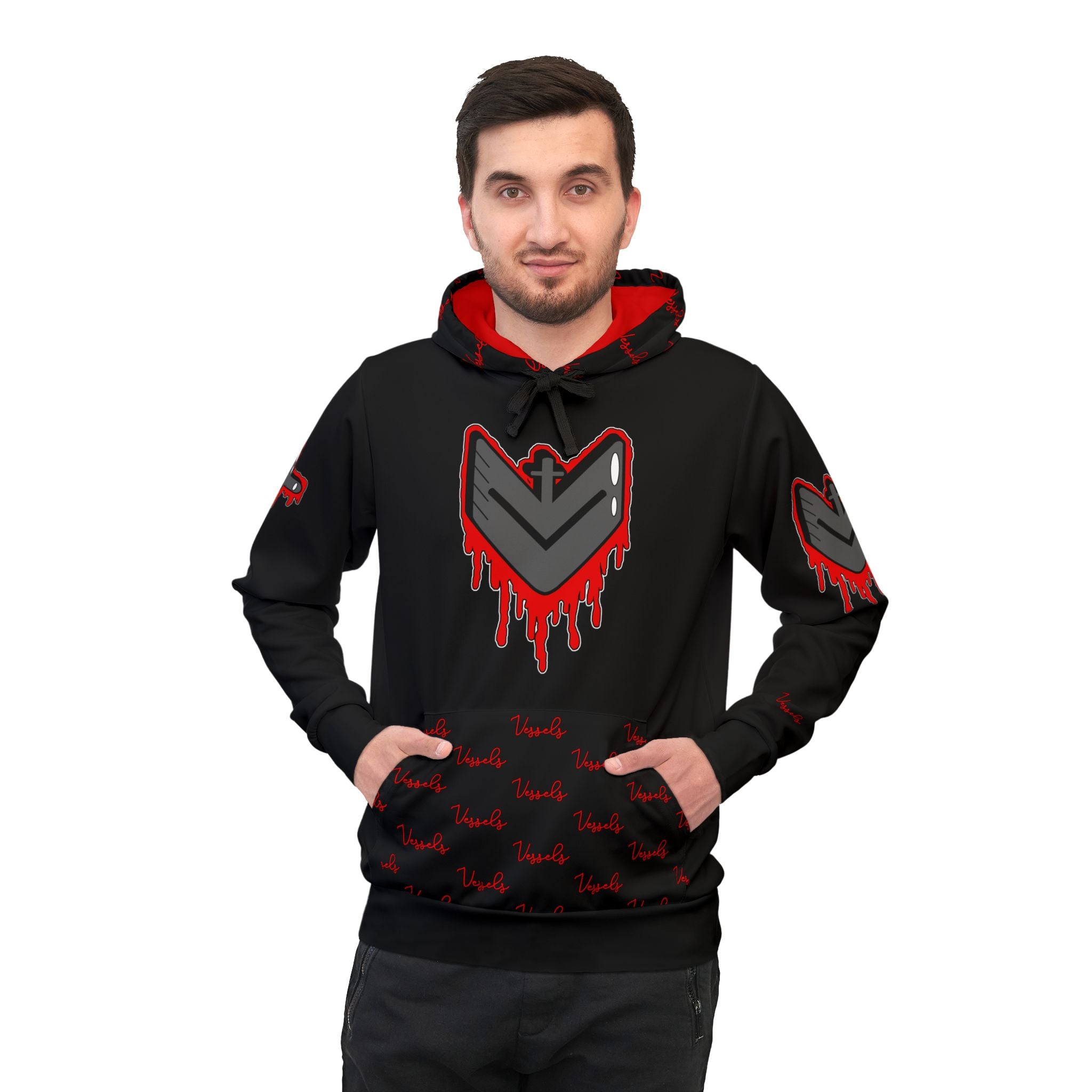 Red Drippy Athletic Hoodie - Edgy Design for Streetwear Lovers