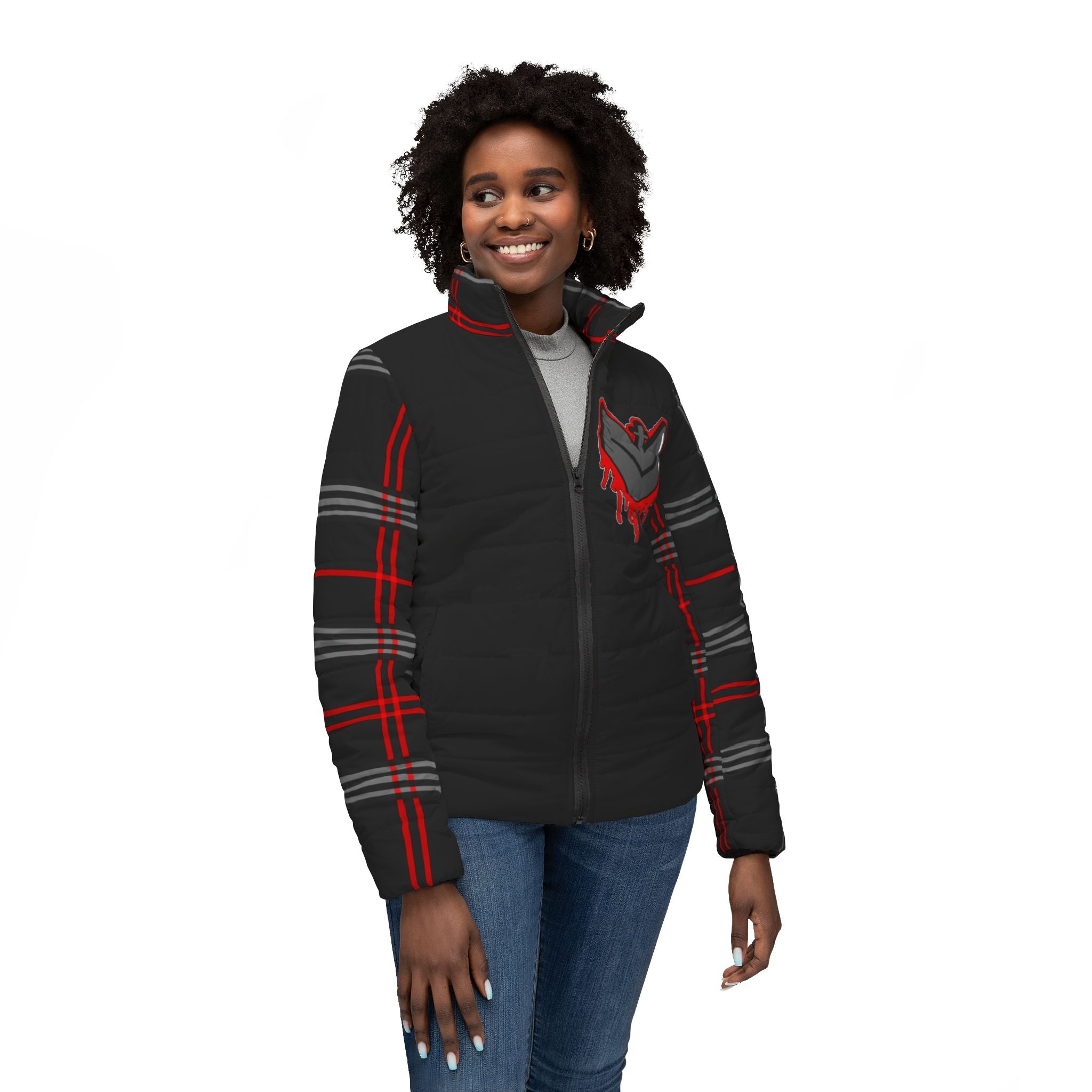 Women's Puffer Jacket - Nothing but the blood of Jesus, Cross Dripping Christianity Design