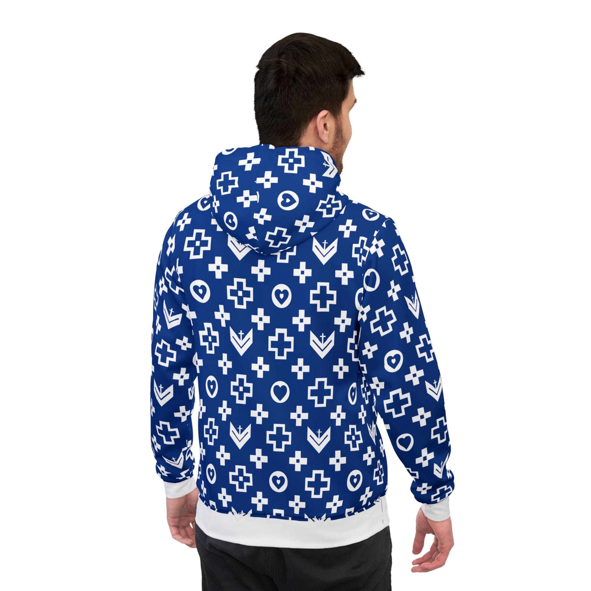 Stylish Athletic Hoodie with Trendy Cross and Logo Pattern - Royal Blue