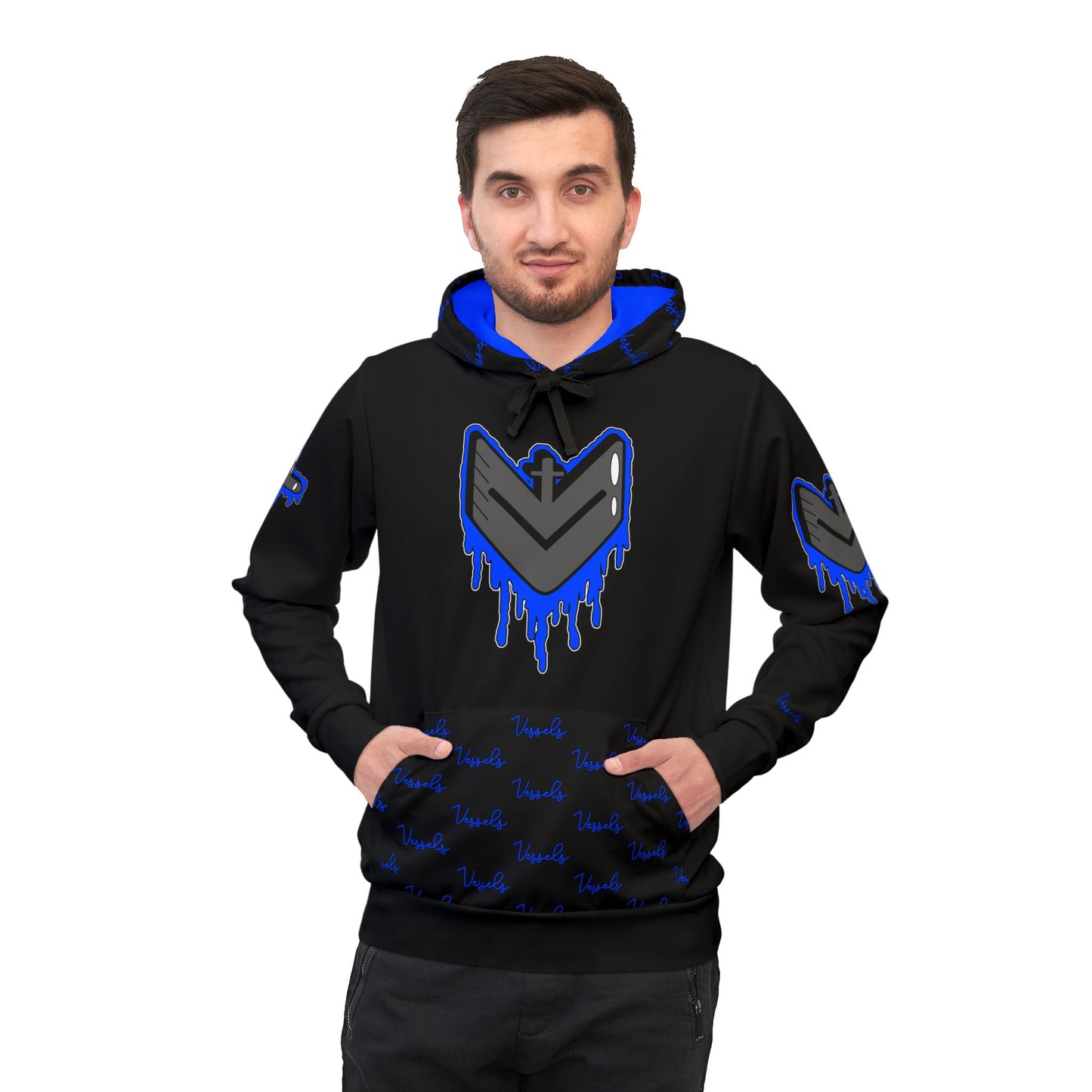 Blue Drippy Athletic Hoodie - Edgy Design for Streetwear Lovers