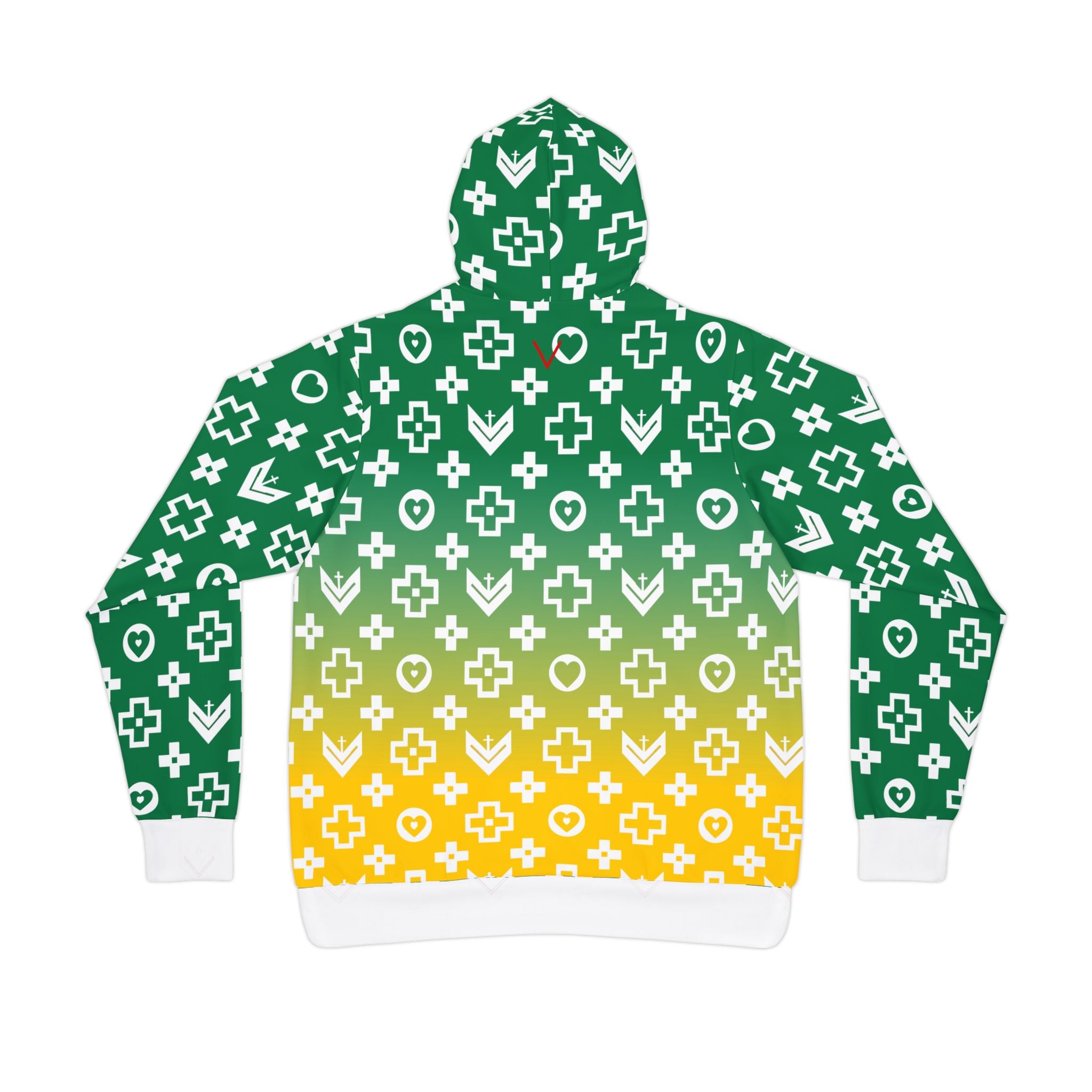 Stylish Athletic Hoodie with Trendy Cross and Logo Pattern - Green and Yellow Fade
