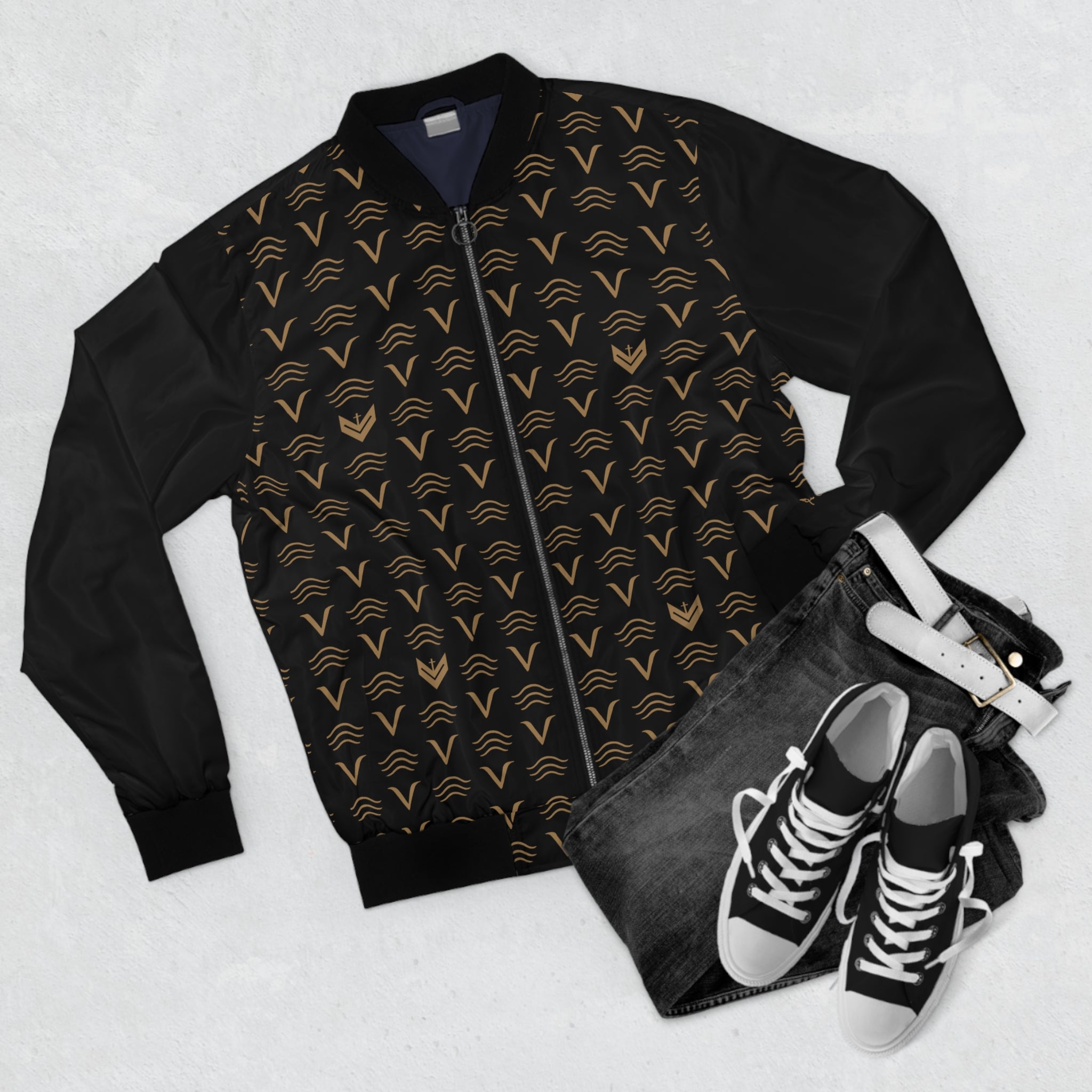 Vessels Luxe Black and Tan Bomber Jacket: God First, Prayer Warrior Fashion