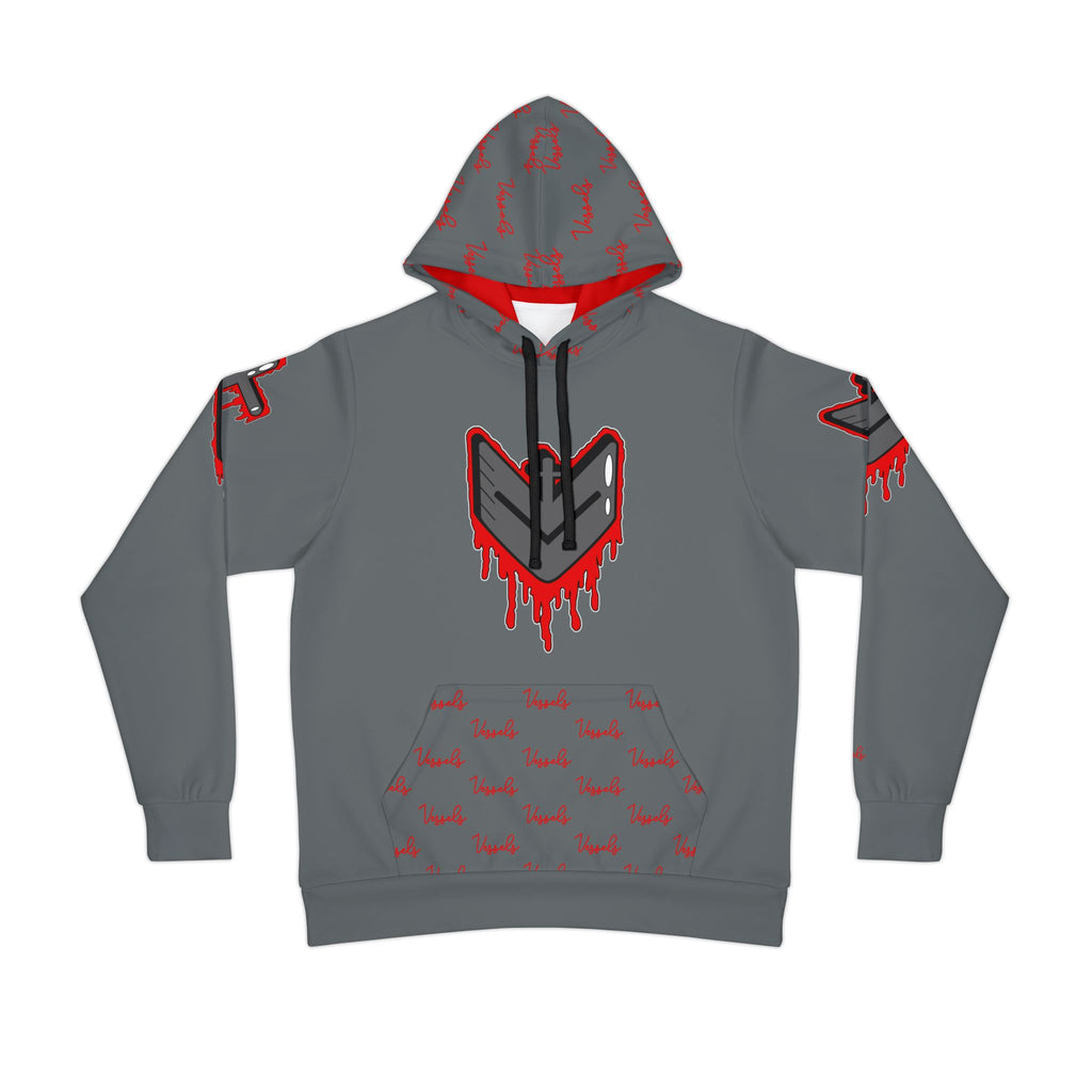 Greyed Out Red Drippy Athletic Hoodie - Edgy Design for Streetwear Lovers