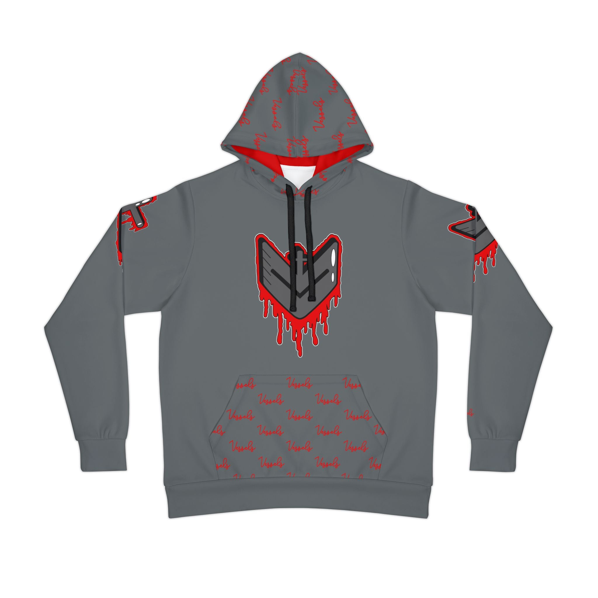 Greyed Out Red Drippy Athletic Hoodie - Edgy Design for Streetwear Lovers