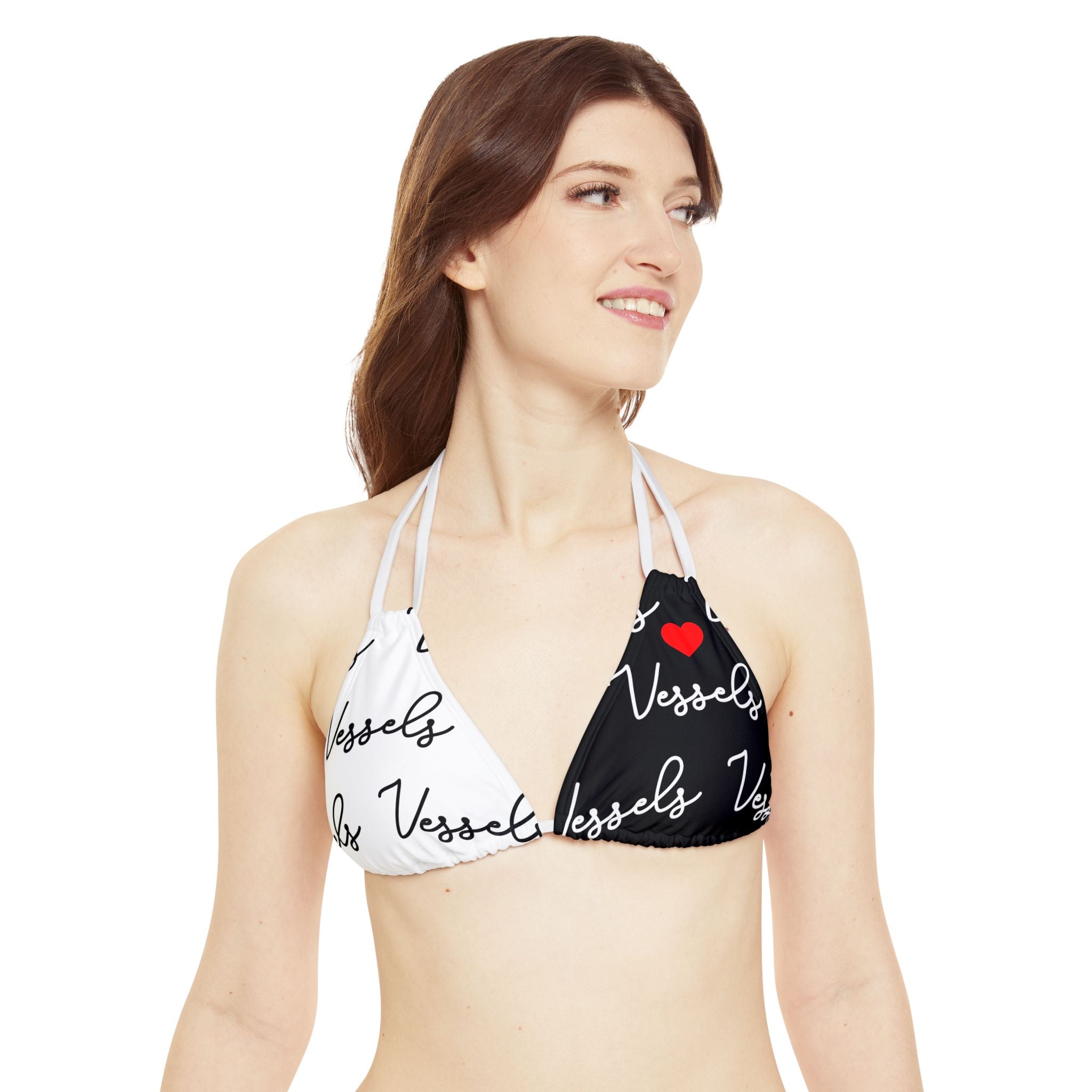 Black and White Strappy Bikini Set - Summer Swimwear, Beachwear, Vacation Essential, Pool Party Outfit, Cute Love Design