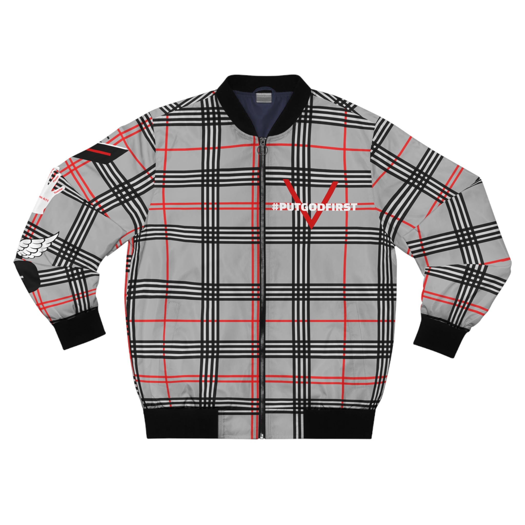 Vessels #PUTGODFIRST Plaid Bomber Jacket