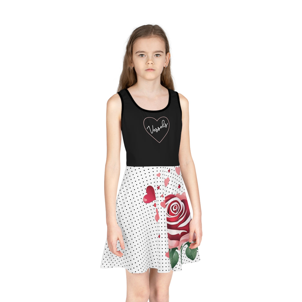 Girls' Rose and Heart Print Sundress — Pink & Black