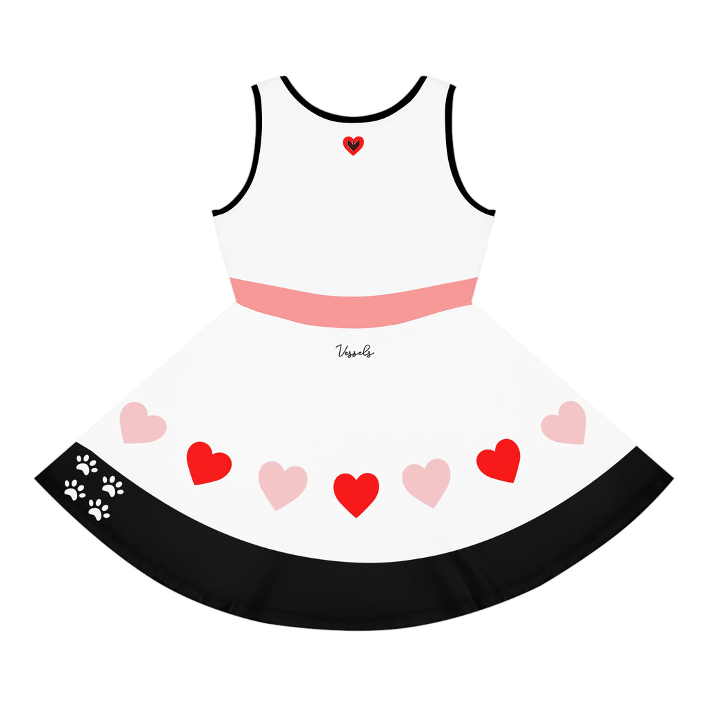 Cute Cat and Hearts Girls' Sleeveless Sundress | Adorable Summer Dress for Kids