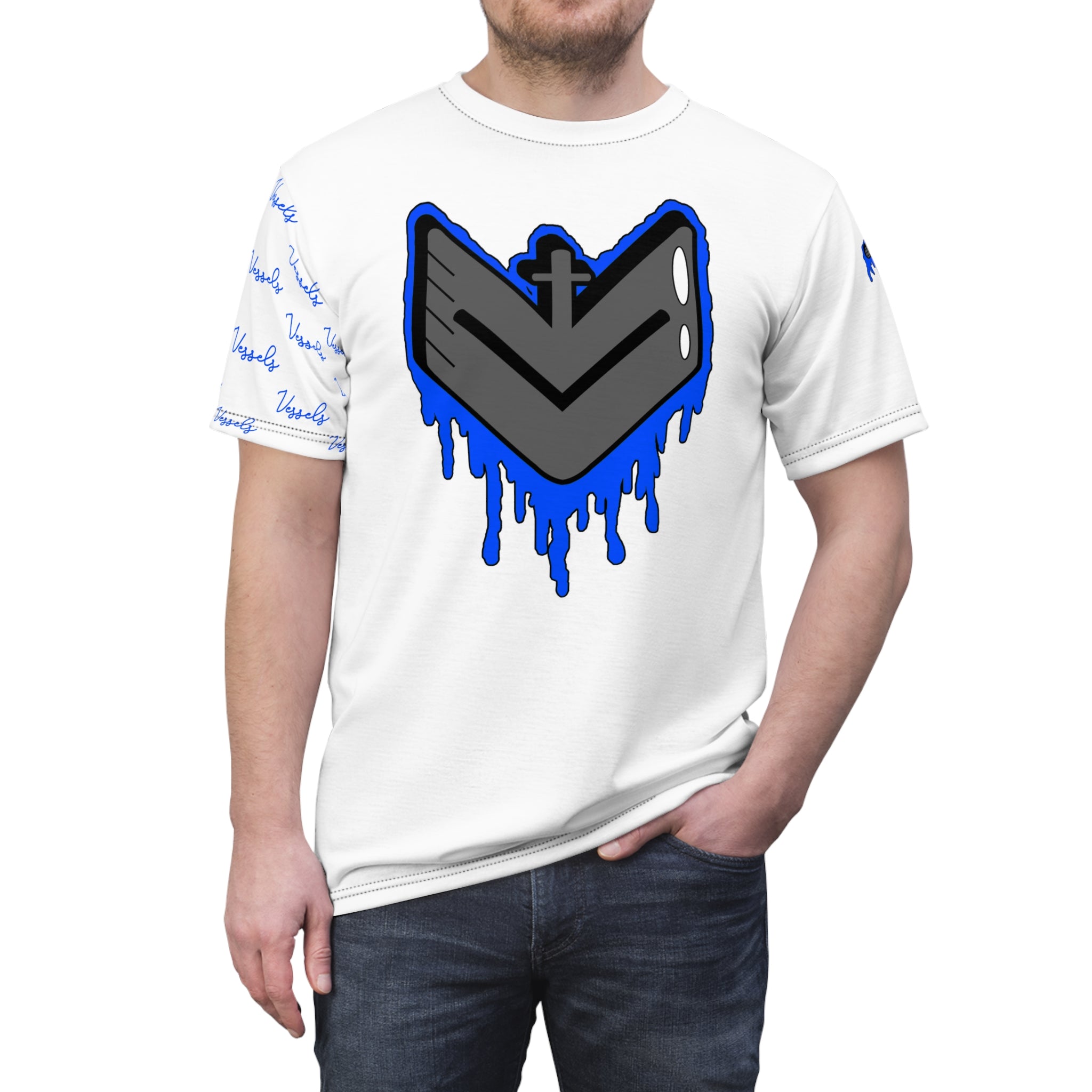 Blue Drippy Graphic Tee - Edgy Design for Streetwear Lovers