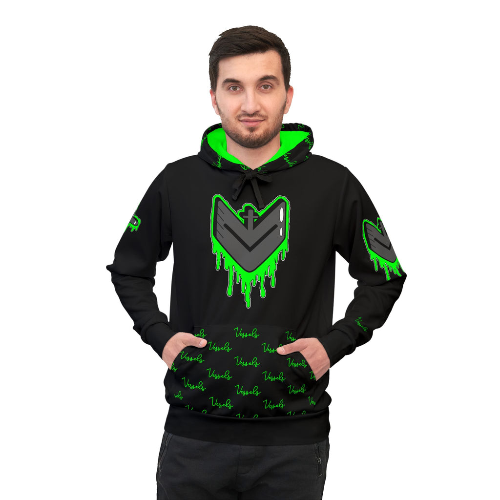 Green Drippy Athletic Hoodie - Edgy Design for Streetwear Lovers