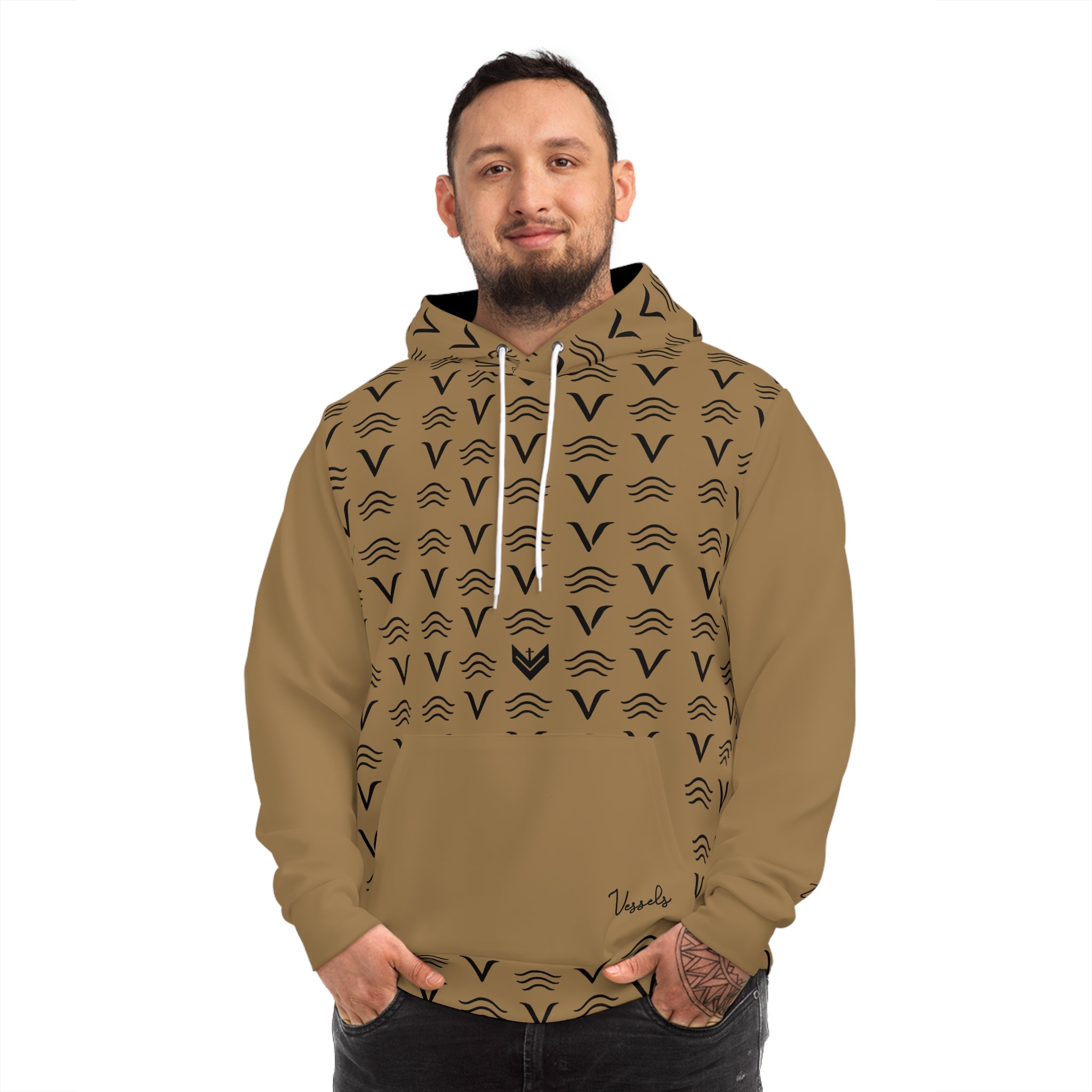 Vessels Luxe Black and Tan Reverse Hoodie: God First, Prayer Warrior Fashion