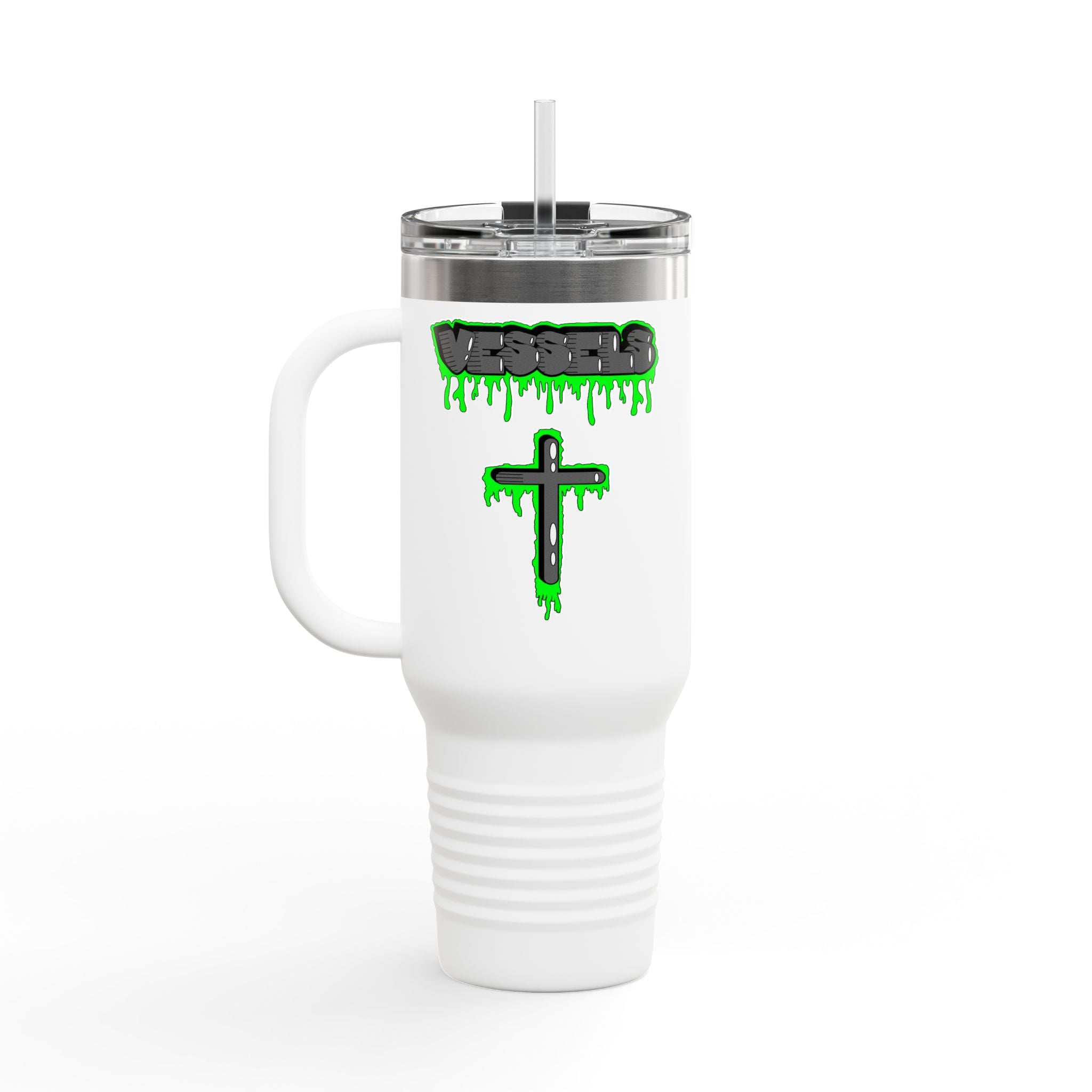 Vessels Graffiti Insulated Travel Mug, 40oz - Cross, Jesus Died for Us, Religious Gift, Large Stainless Steel Tumbler, Christian Witness,